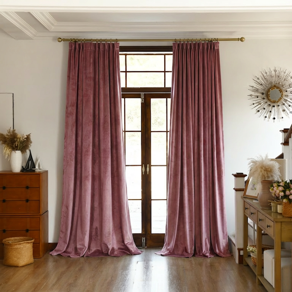 Black velvet blackout curtains with a floral wild rose pattern from DWCN Official, showcasing luxurious fabric and elegant design.