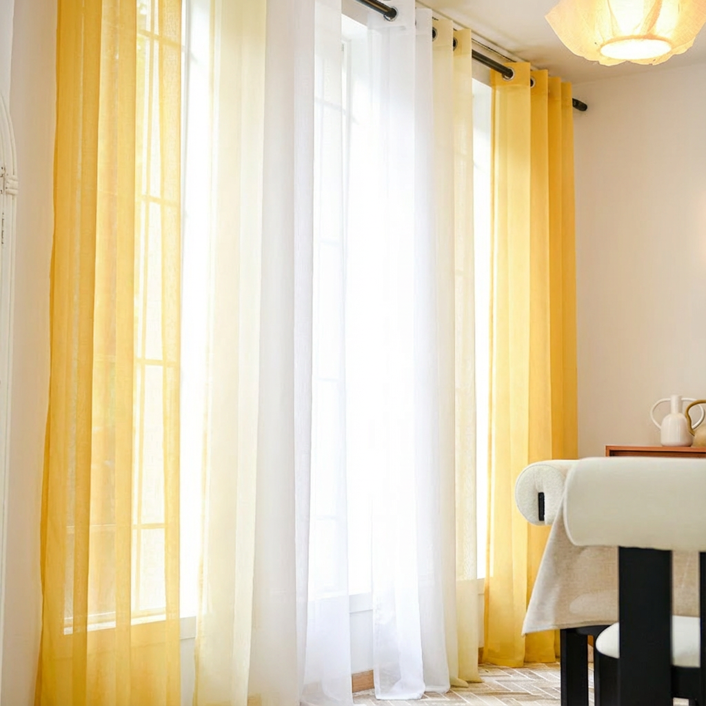 Yellow linen texture ombre sheer curtains by DWCN Official with a lightweight, airy design and subtle color gradient.