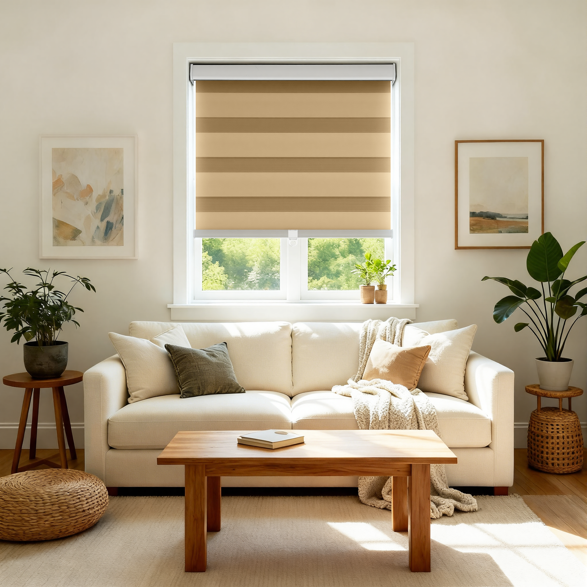 Kace Blackout Zebra Shade by DWCN Official showing a cordless zebra window blind with black and white striped fabric for light control