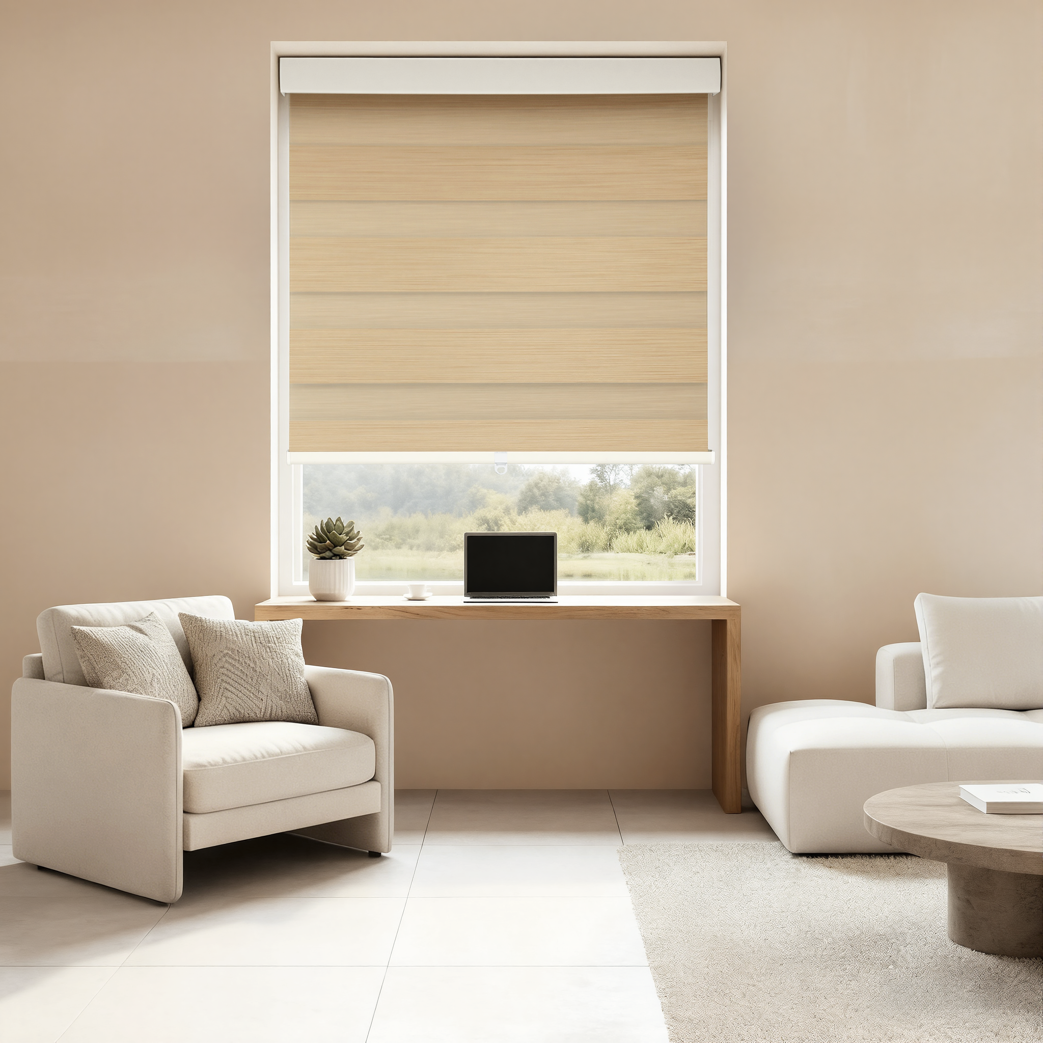 Cordless Terry Blackout Zebra Shade by DWCN Official, showing black and white striped fabric window treatment with dual-layer design