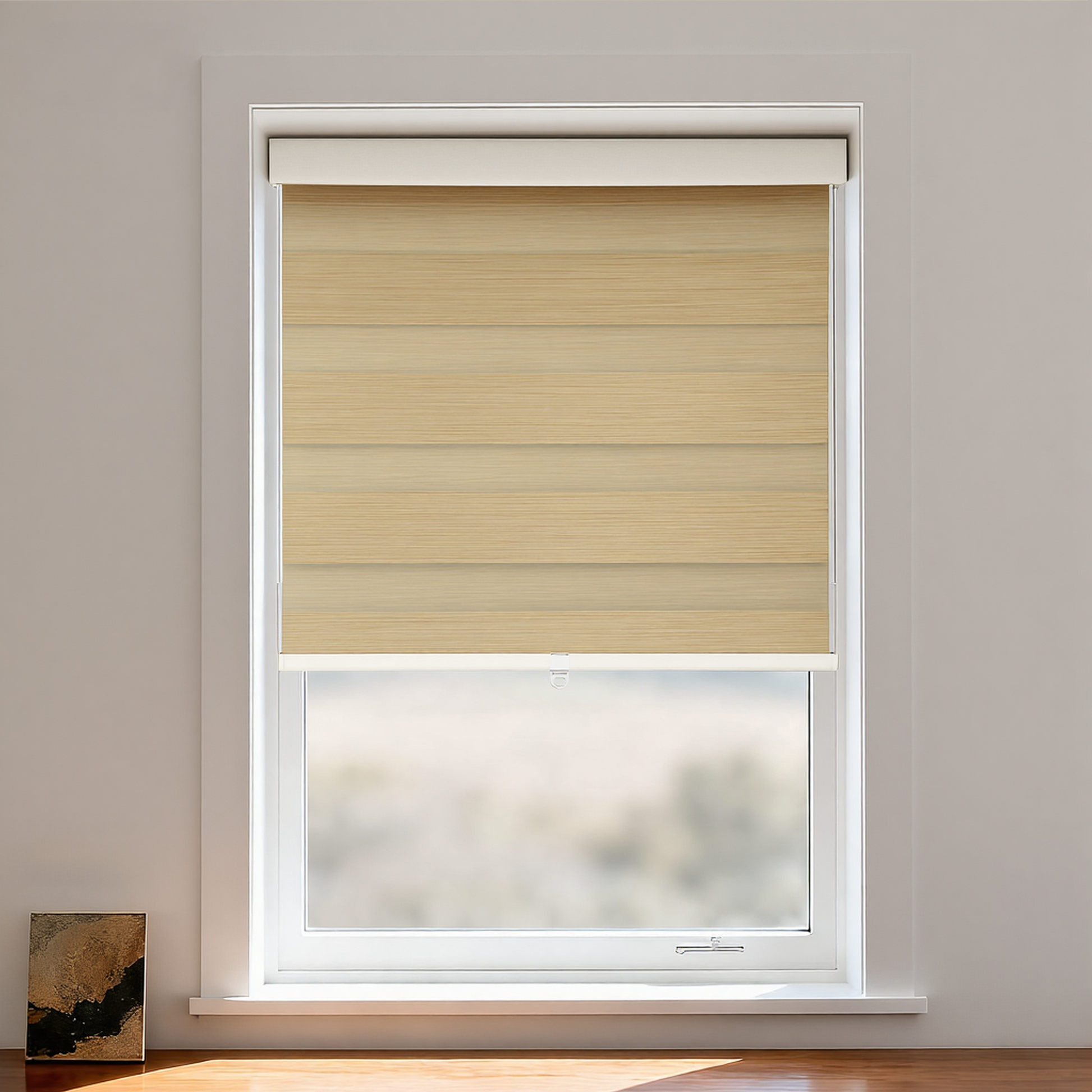 Blackout zebra shade cordless window covering by DWCN Official featuring black and white zebra pattern for light control and privacy.