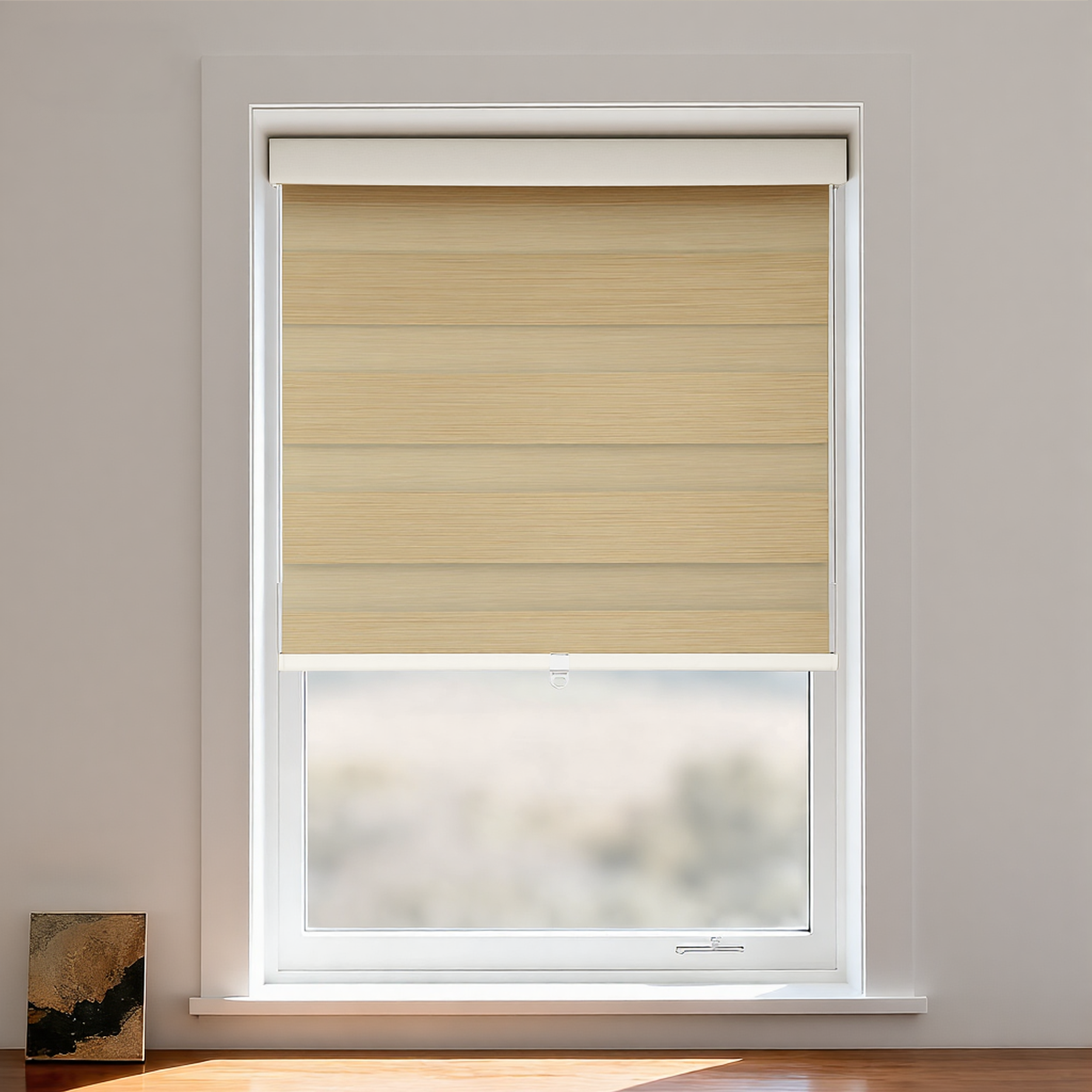 Blackout zebra shade cordless window covering by DWCN Official featuring black and white zebra pattern for light control and privacy.