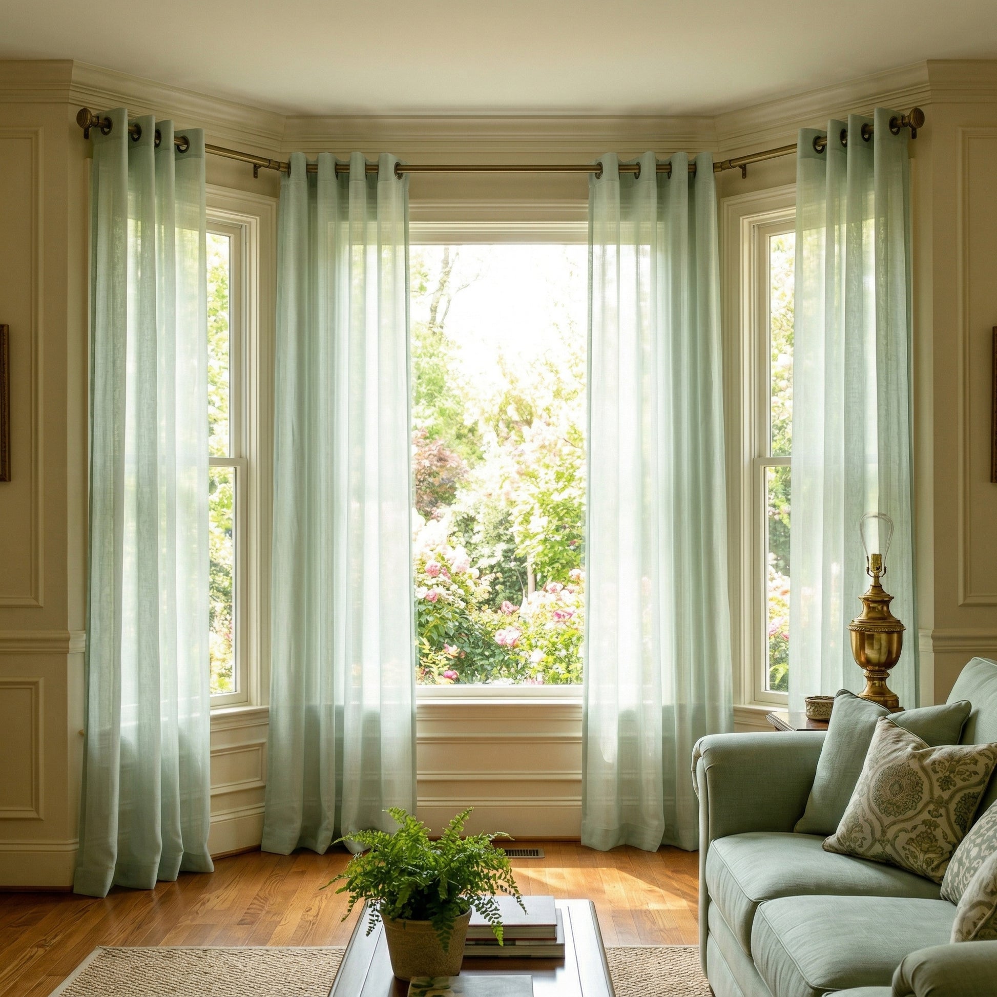 Bean green linen texture solid sheer curtains by DWCN Official, showcasing lightweight, semi-transparent fabric for elegant window decor.