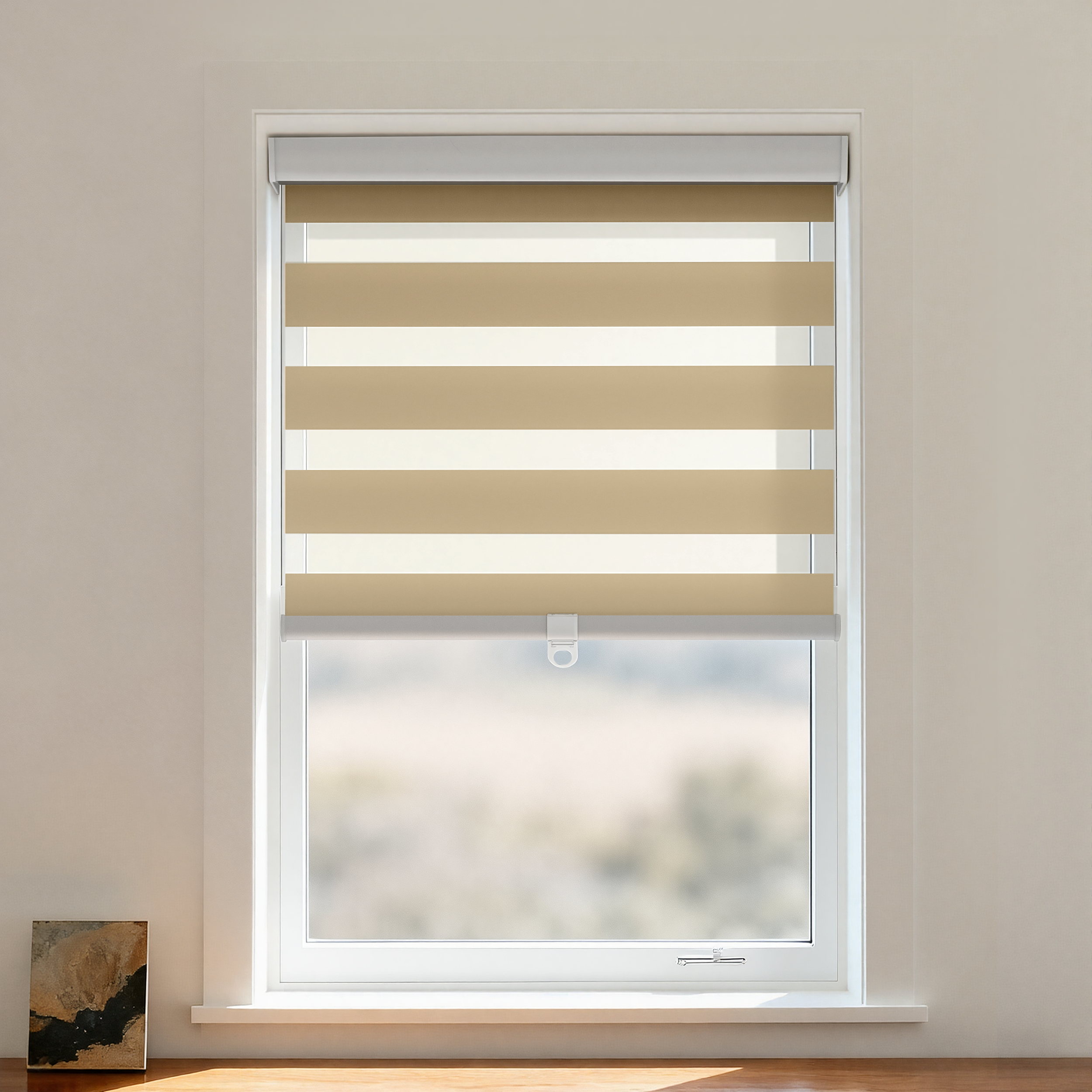 Black cordless zebra shade by DWCN Official featuring black and white blackout zebra pattern window covering.