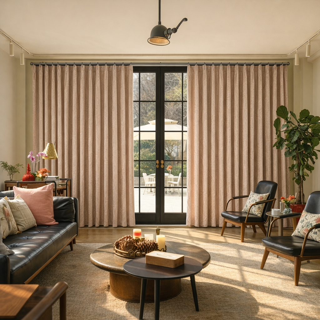 Cotton curtain with embroidered pattern by DWCN Official, featuring intricate floral designs in soft pastel colors.