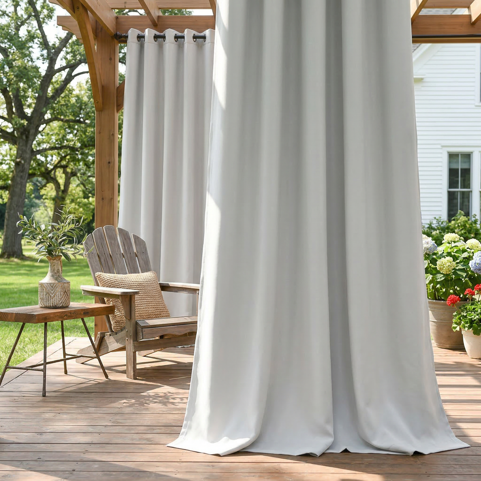 Grayish-white waterproof grommet top outdoor curtain by DWCN Official, showcasing durable fabric and stylish curtain design.