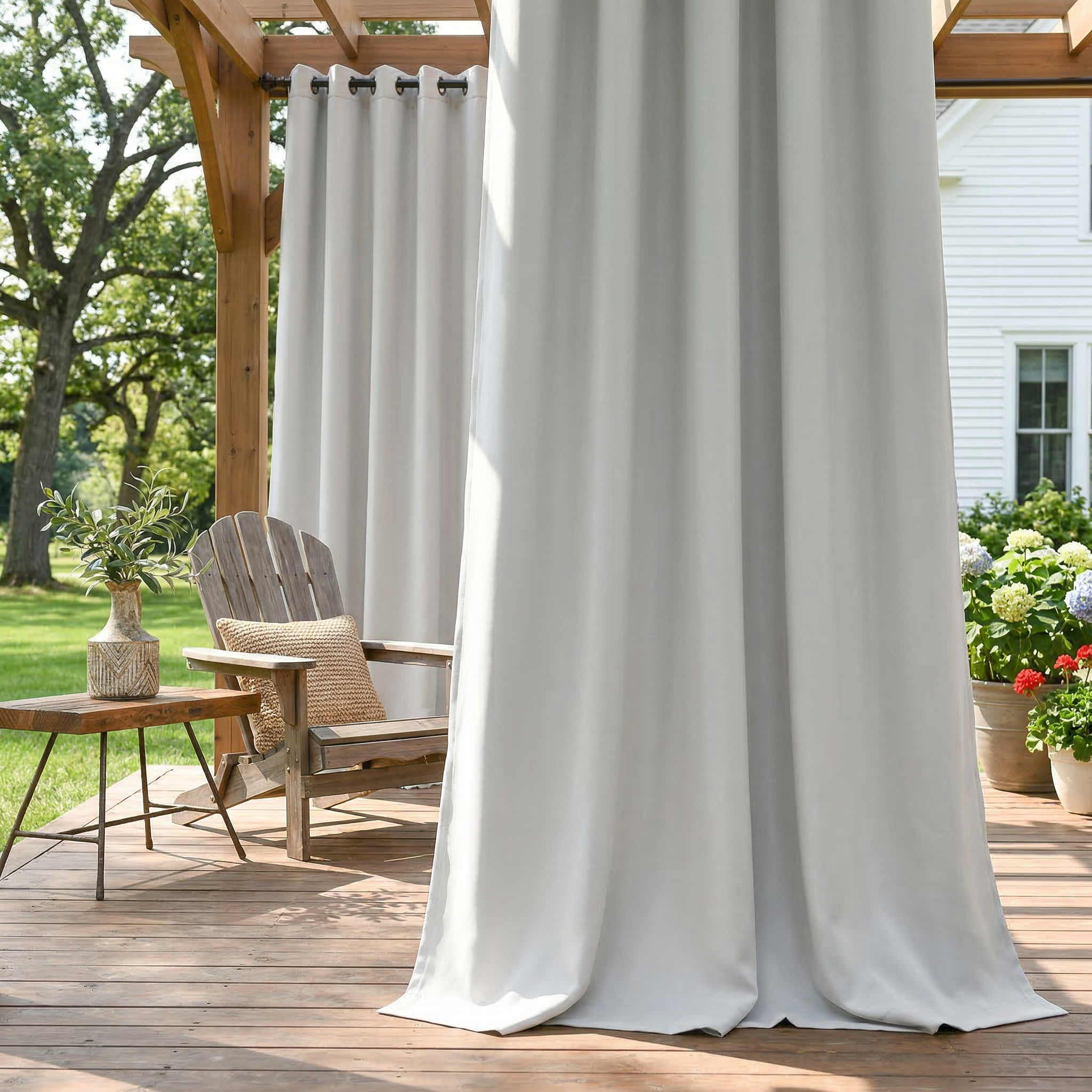 Grayish-white waterproof grommet top outdoor curtain by DWCN Official, showcasing durable fabric and stylish curtain design.