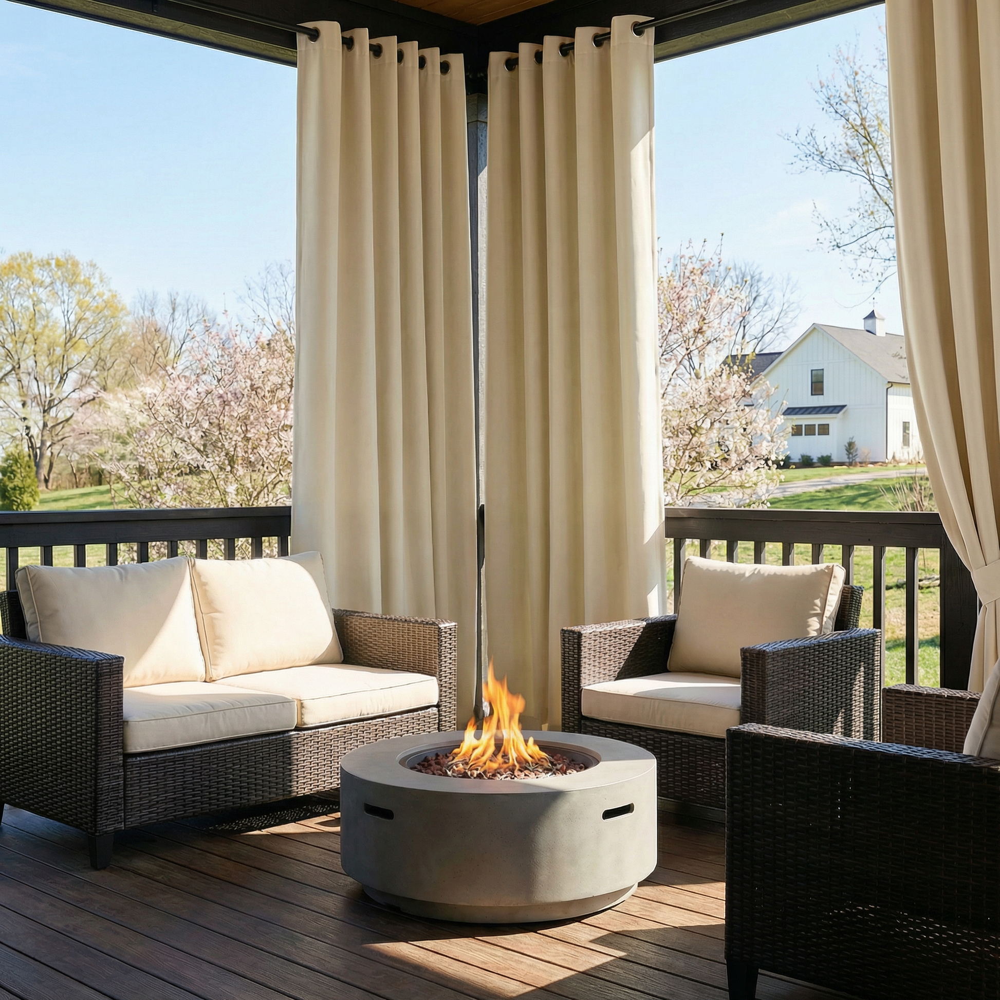 Waterproof grommet top outdoor curtain by DWCN Official, showing durable fabric and metal grommets for patio or balcony use.