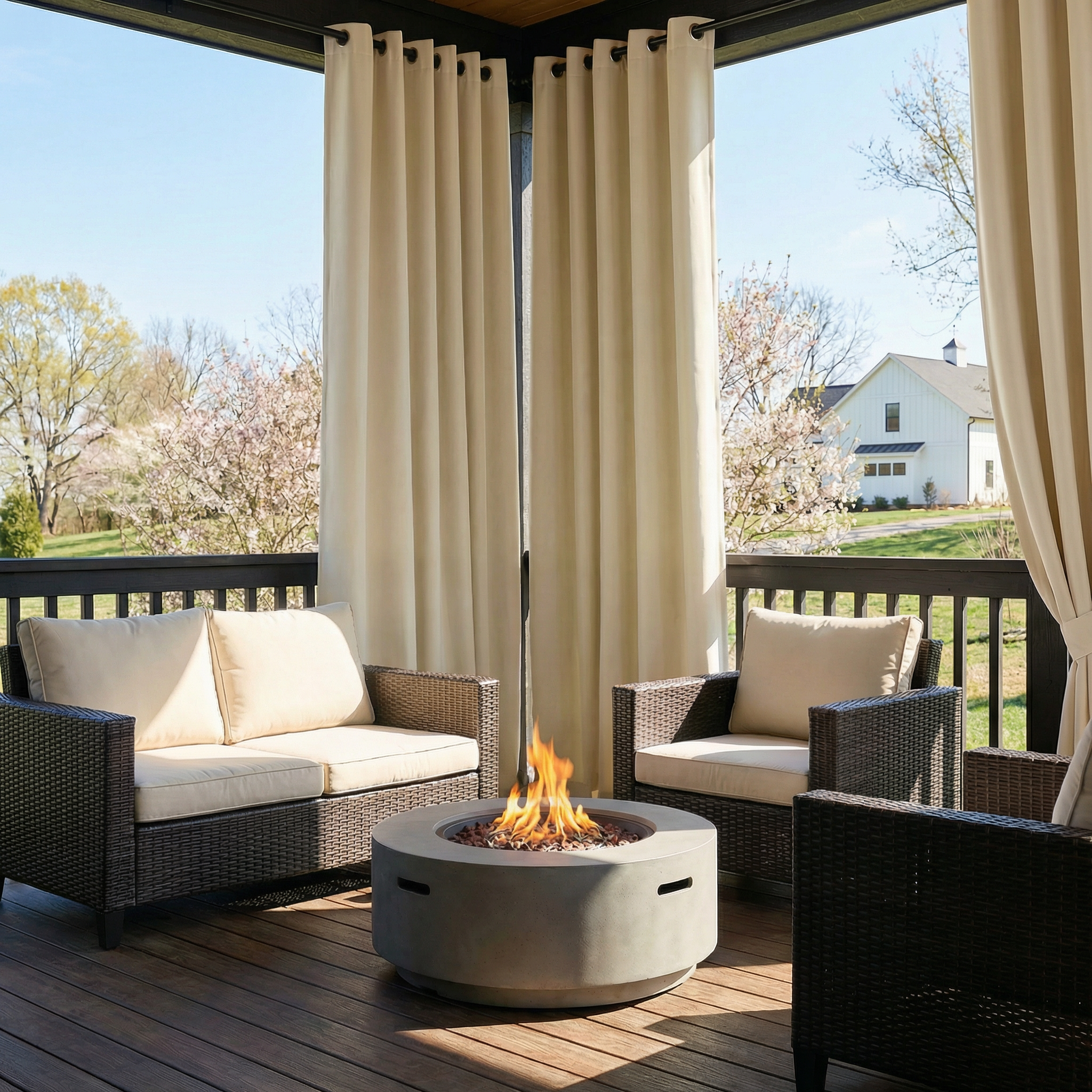 Waterproof grommet top outdoor curtain by DWCN Official, showing durable fabric and metal grommets for patio or balcony use.