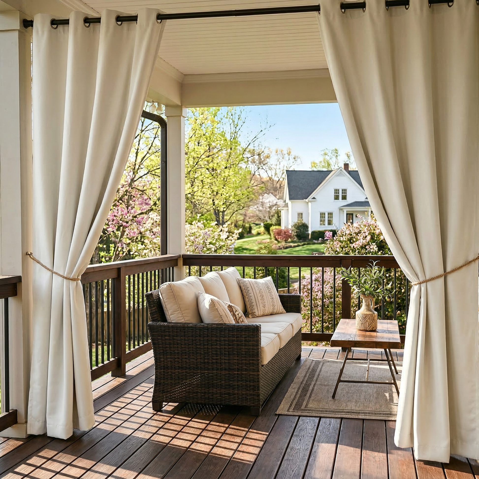 Waterproof grommet top outdoor curtain by DWCN Official, showing fabric with metal grommets for patio or garden use