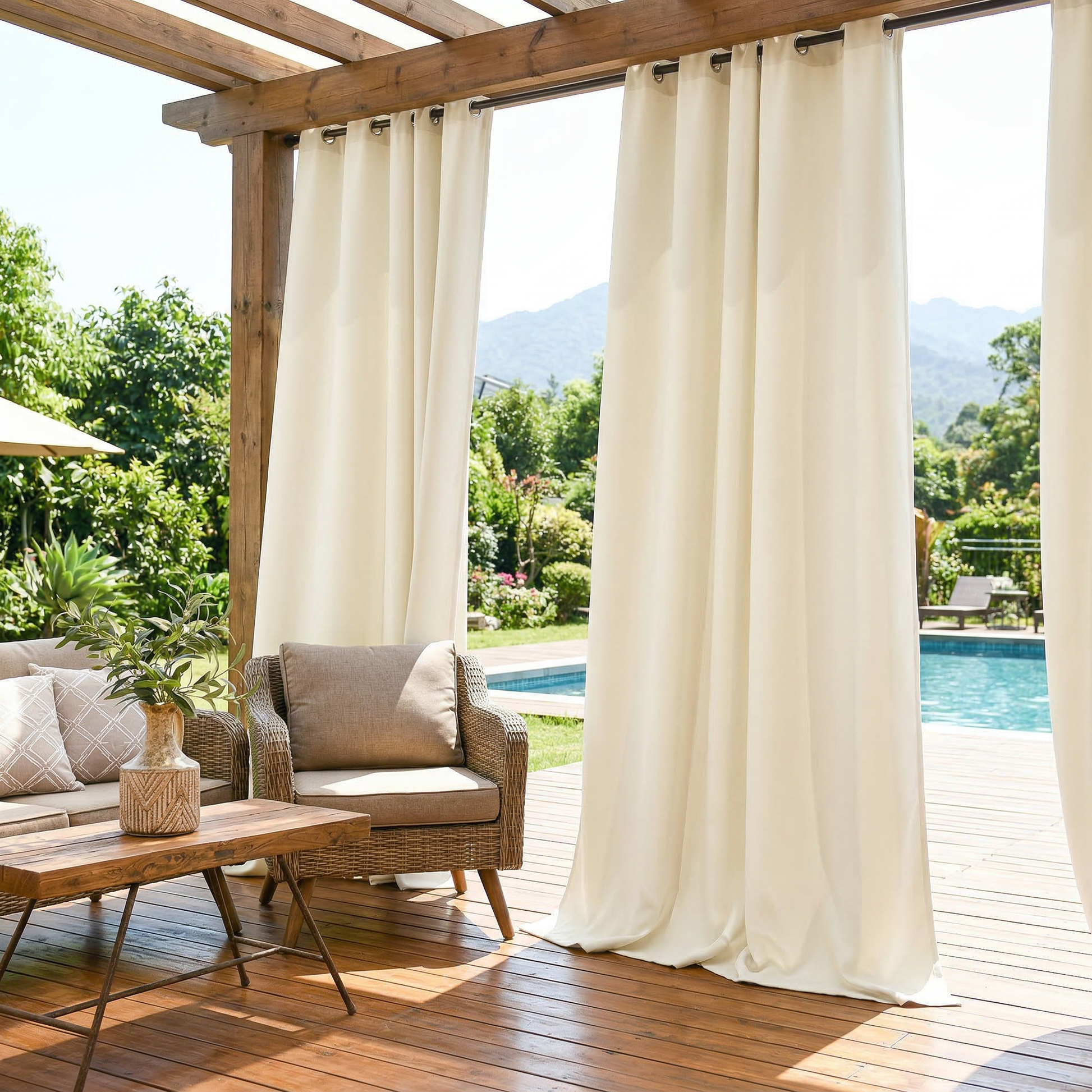 Outdoor waterproof grommet top curtain by DWCN Official, showcasing weather-resistant fabric with metal grommets for outdoor window coverage.