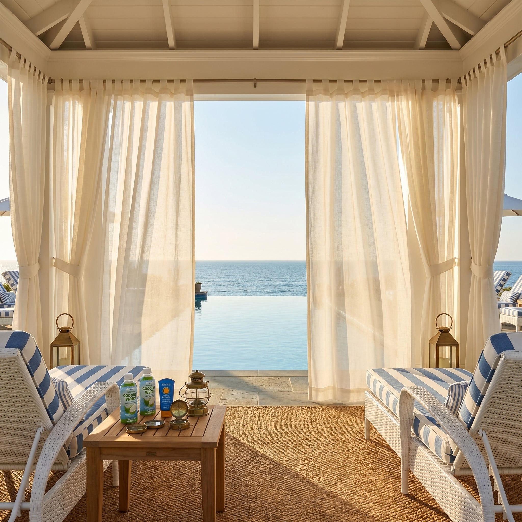 Ariadne Pearl Crosshatch Linen Outdoor Sheer Curtain