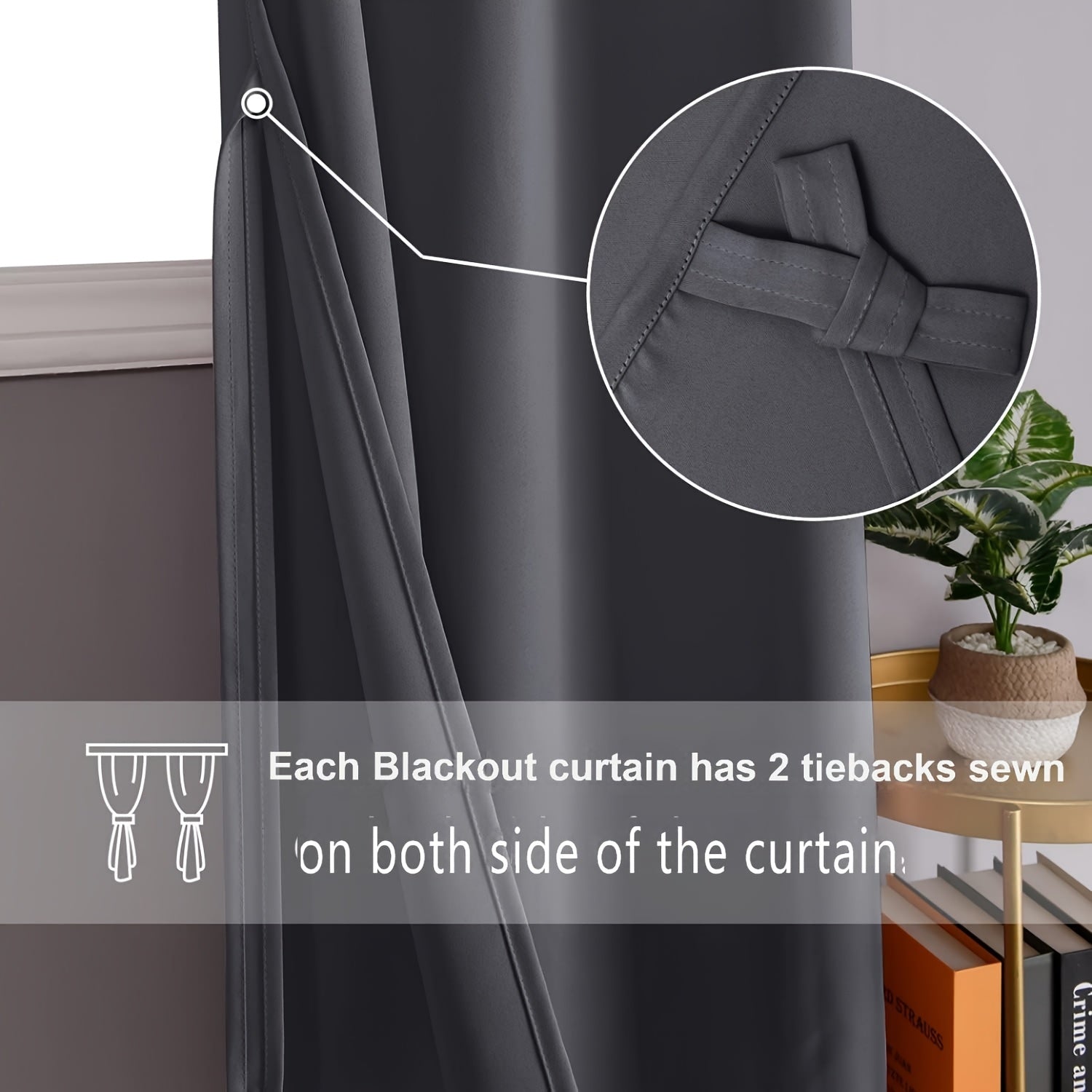 Set of four DWCN Official curtains including two blackout curtains with tiebacks and two sheer curtains for window privacy.