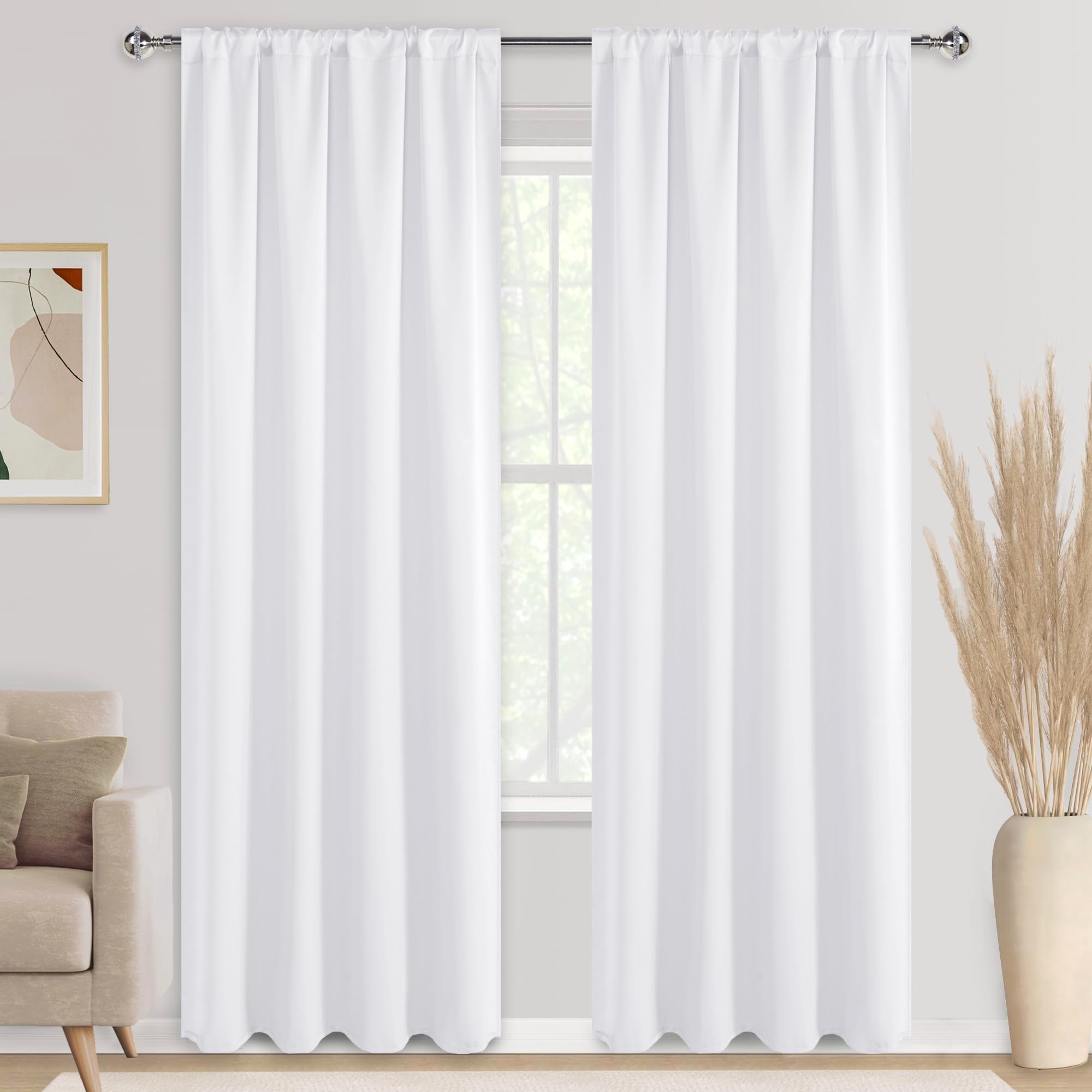 Pair of DWCN Blackout Curtains with tiebacks, rod pocket and back tab design, set of two panels for window coverage.