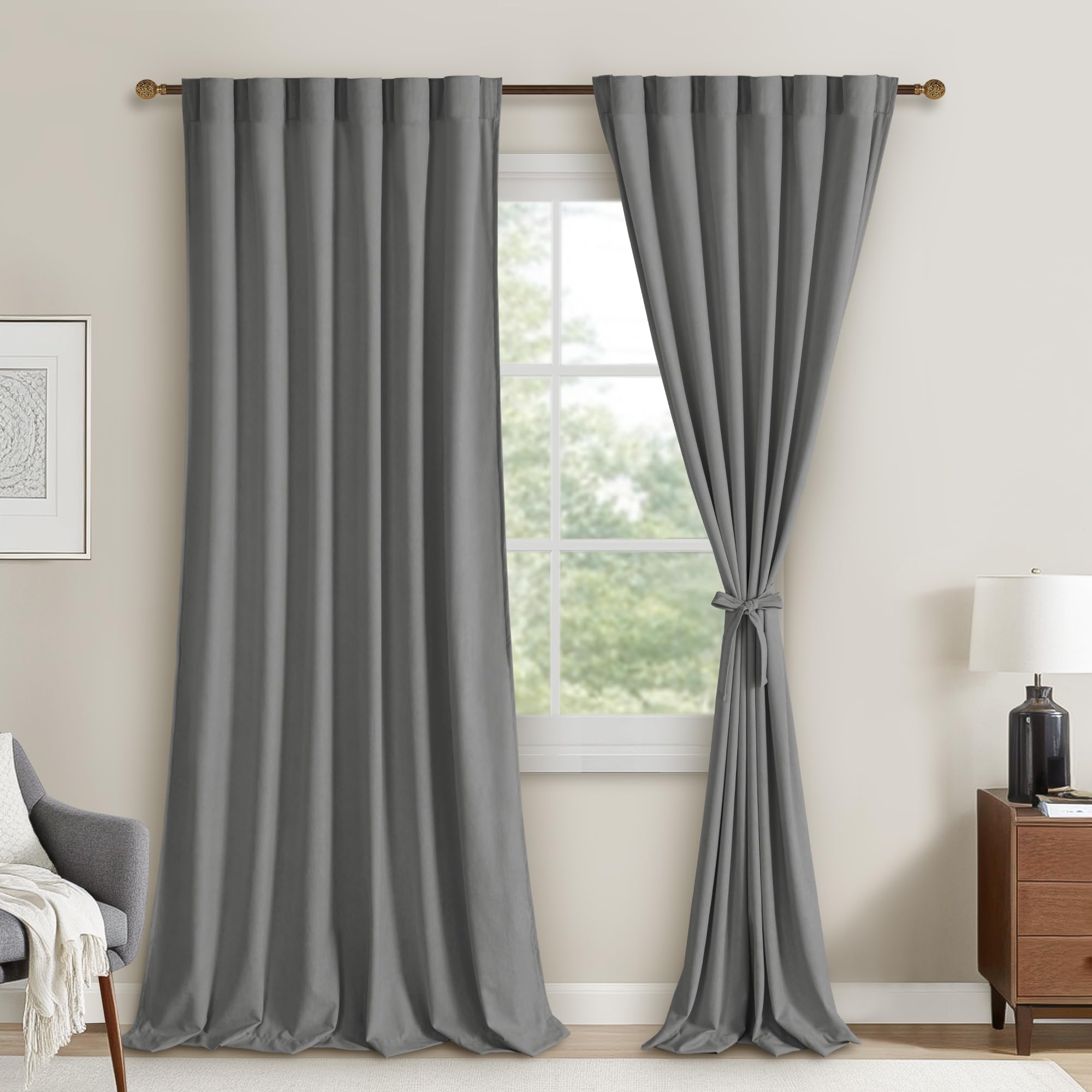 DWCN Velvet Curtains, 2 panels with rod pocket and back tab design, showcasing soft, luxurious fabric in a stylish window setup.