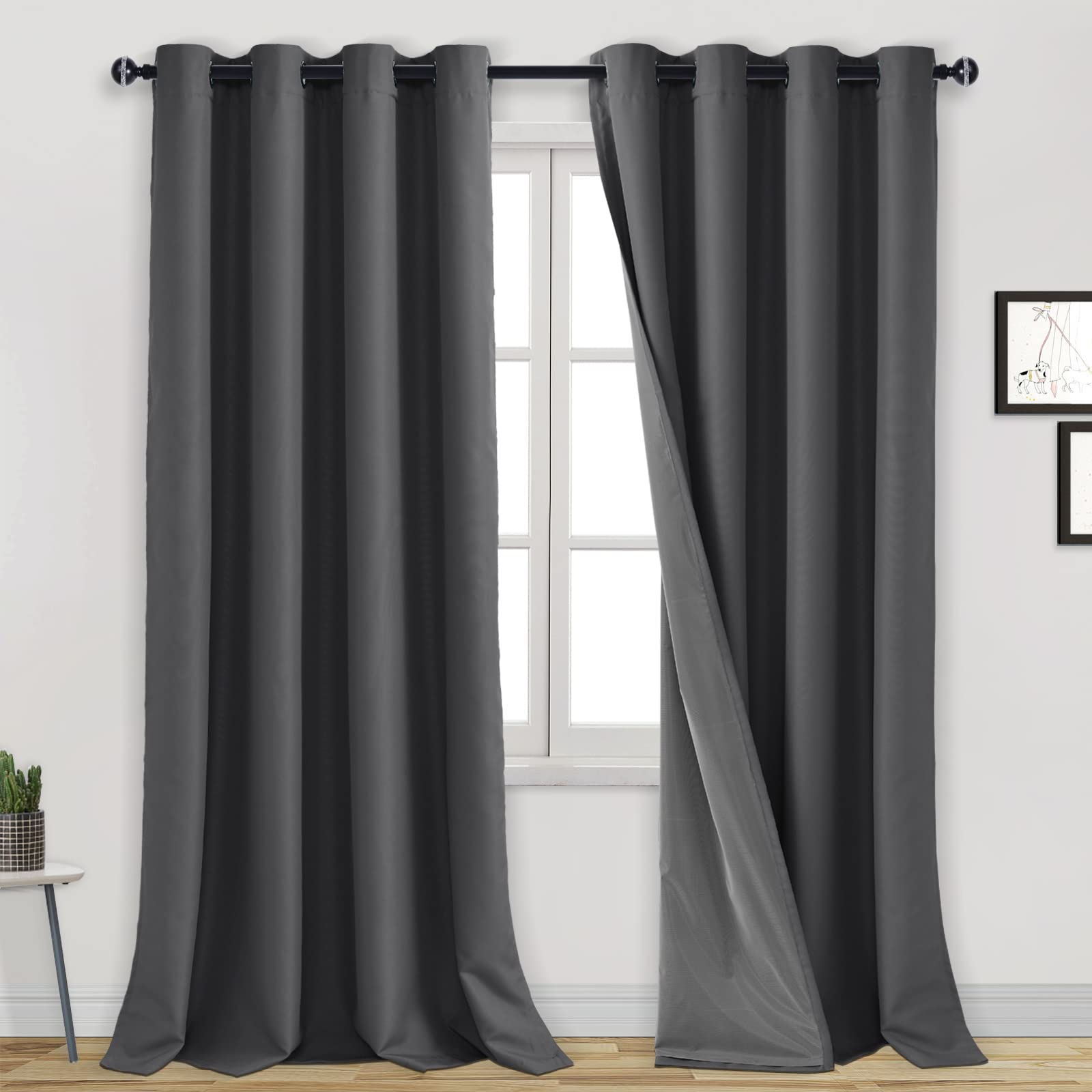 DWCN official black blackout curtains with grommet top, 100% light blocking fabric, suitable for bedroom or living room window decor