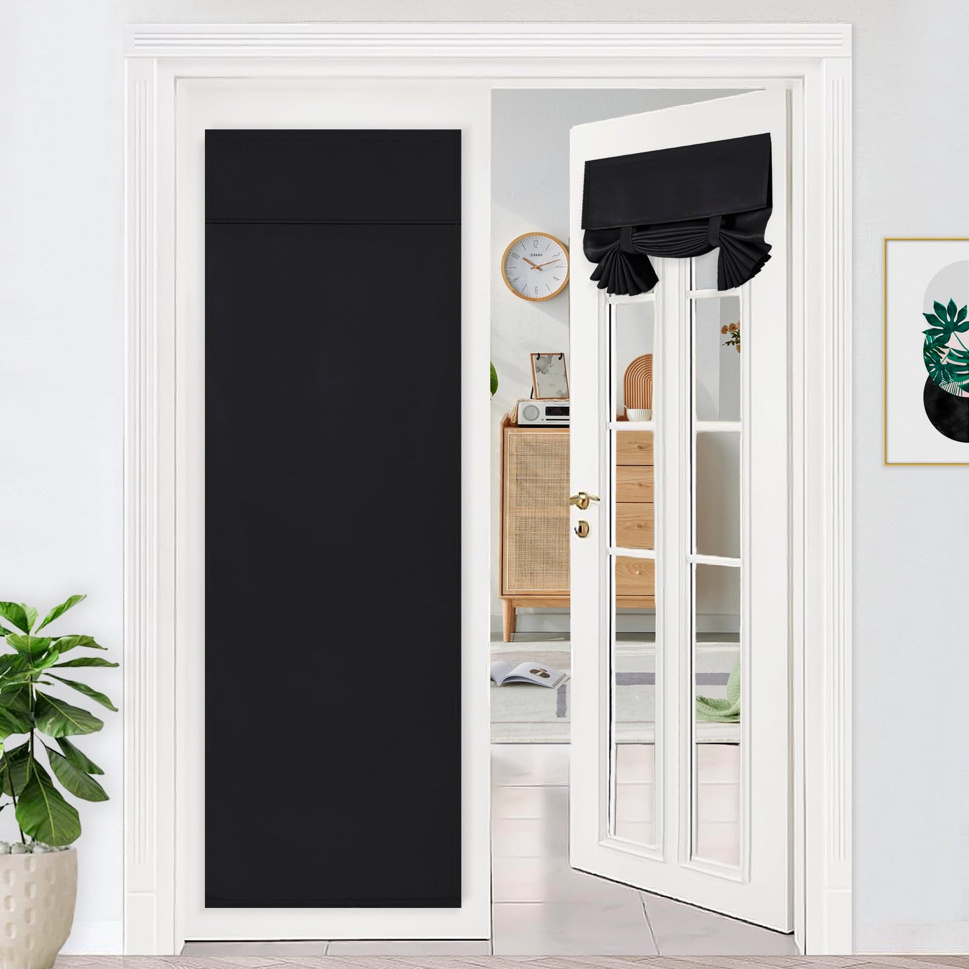 DWCN French door curtain panel, elegant fabric window treatment for French doors, with tie-back design and neutral color.