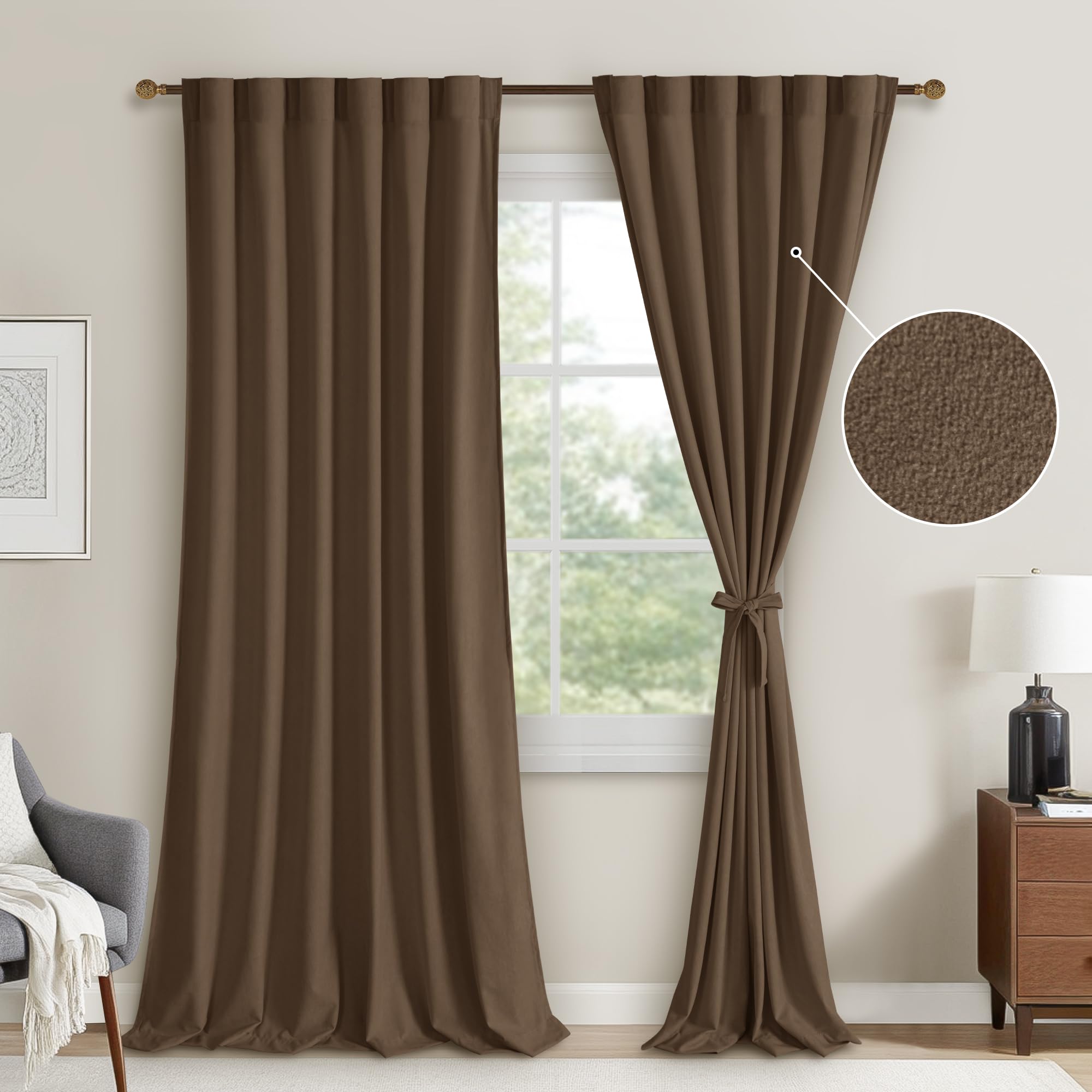 DWCN Velvet Curtains, 2 panels with rod pocket and back tab design, showcasing soft, luxurious velvet fabric for elegant window decor
