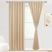 Pair of DWCN Blackout Curtains with tiebacks, rod pocket and back tab design, set of two panels for window privacy and light control.