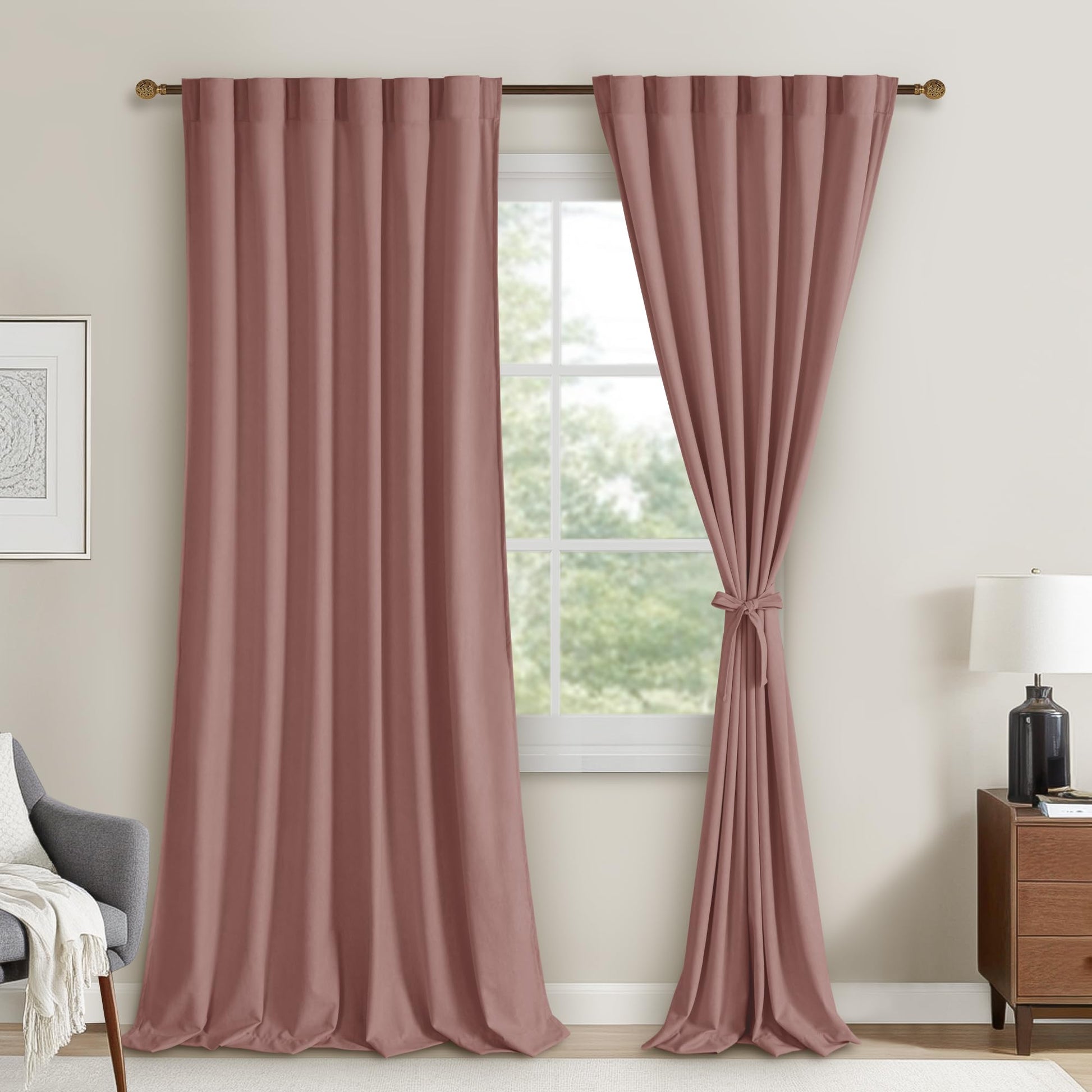 DWCN Velvet Curtains with 2 panels, rod pocket and back tab design, showcasing soft, luxurious fabric and elegant drape.
