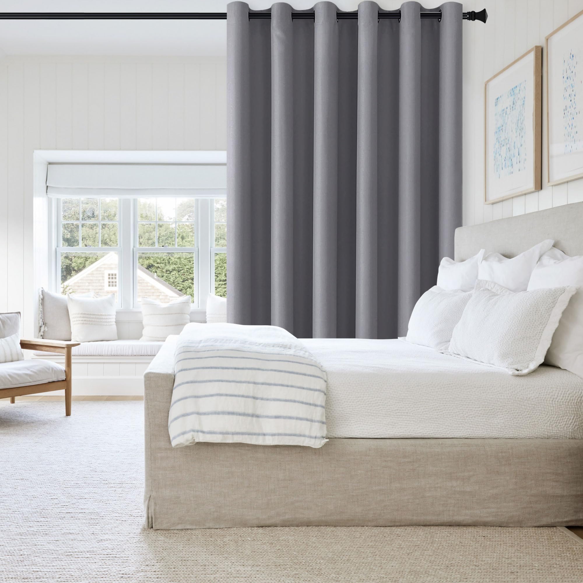 DWCN Official black blackout curtain panel with grommets, designed for room dividers, blocking light and providing privacy.