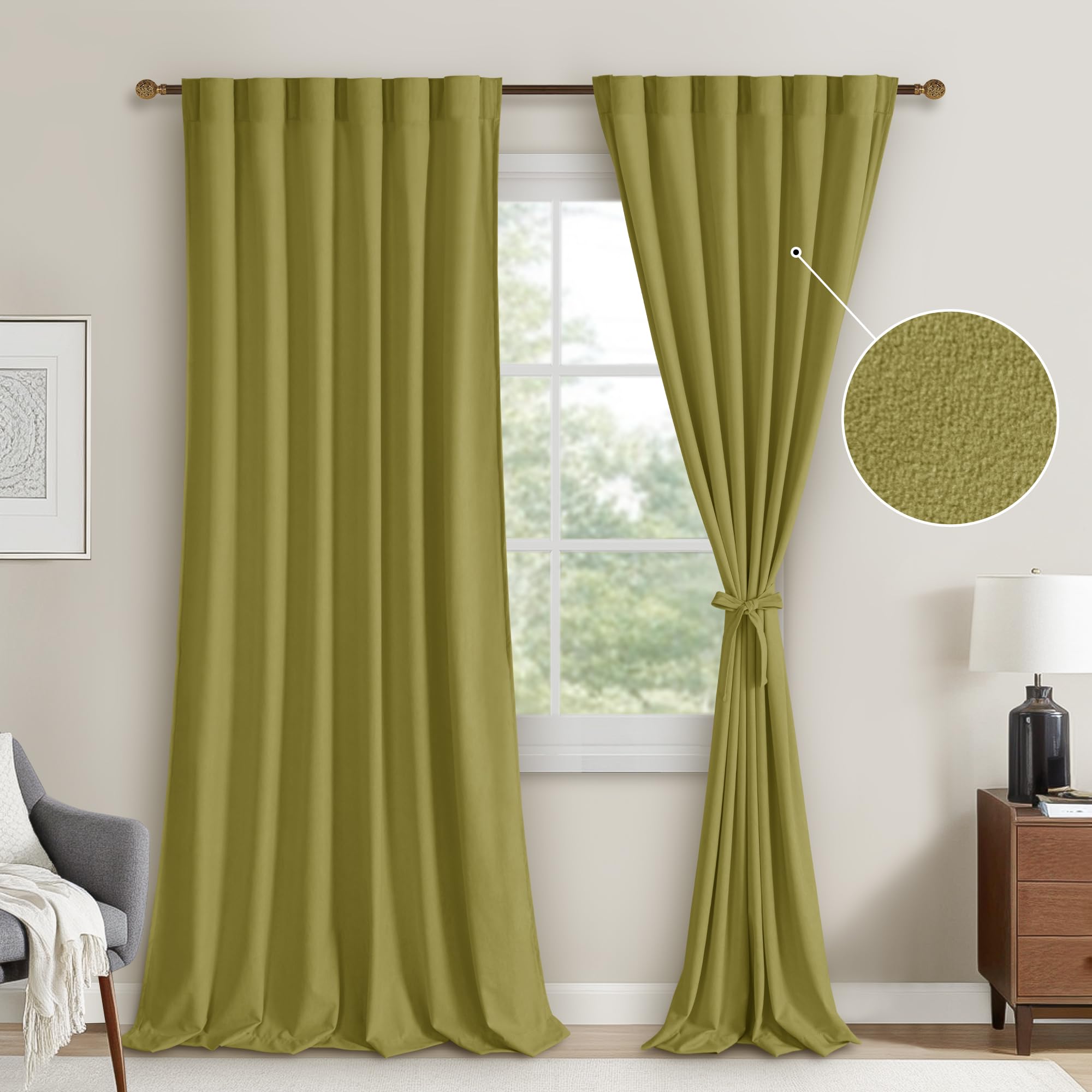 DWCN Velvet Curtains with 2 panels featuring rod pocket and back tab, showcasing soft fabric and elegant design