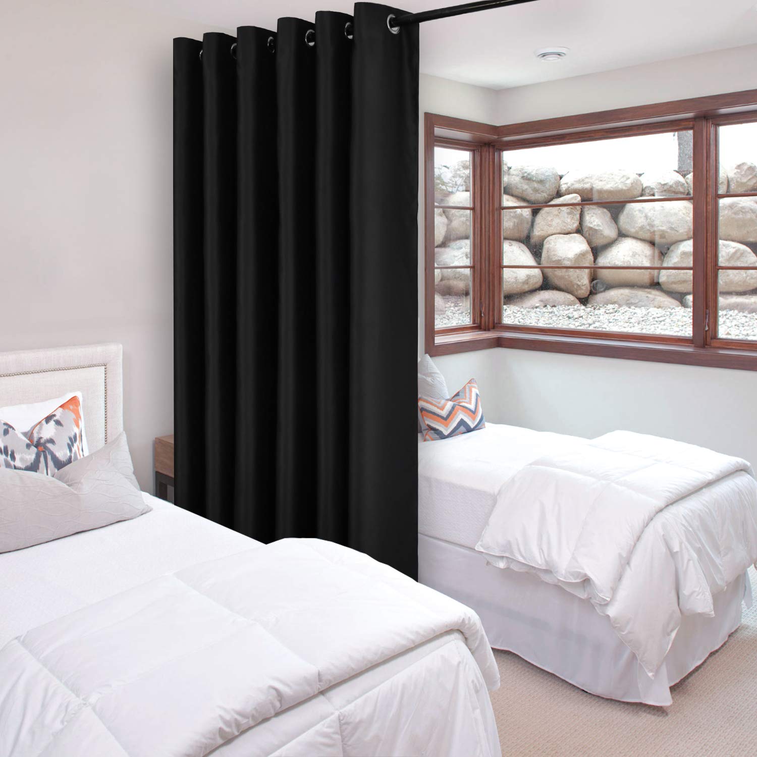 DWCN Official black blackout curtain panel with a single grommet for room divider or window privacy.