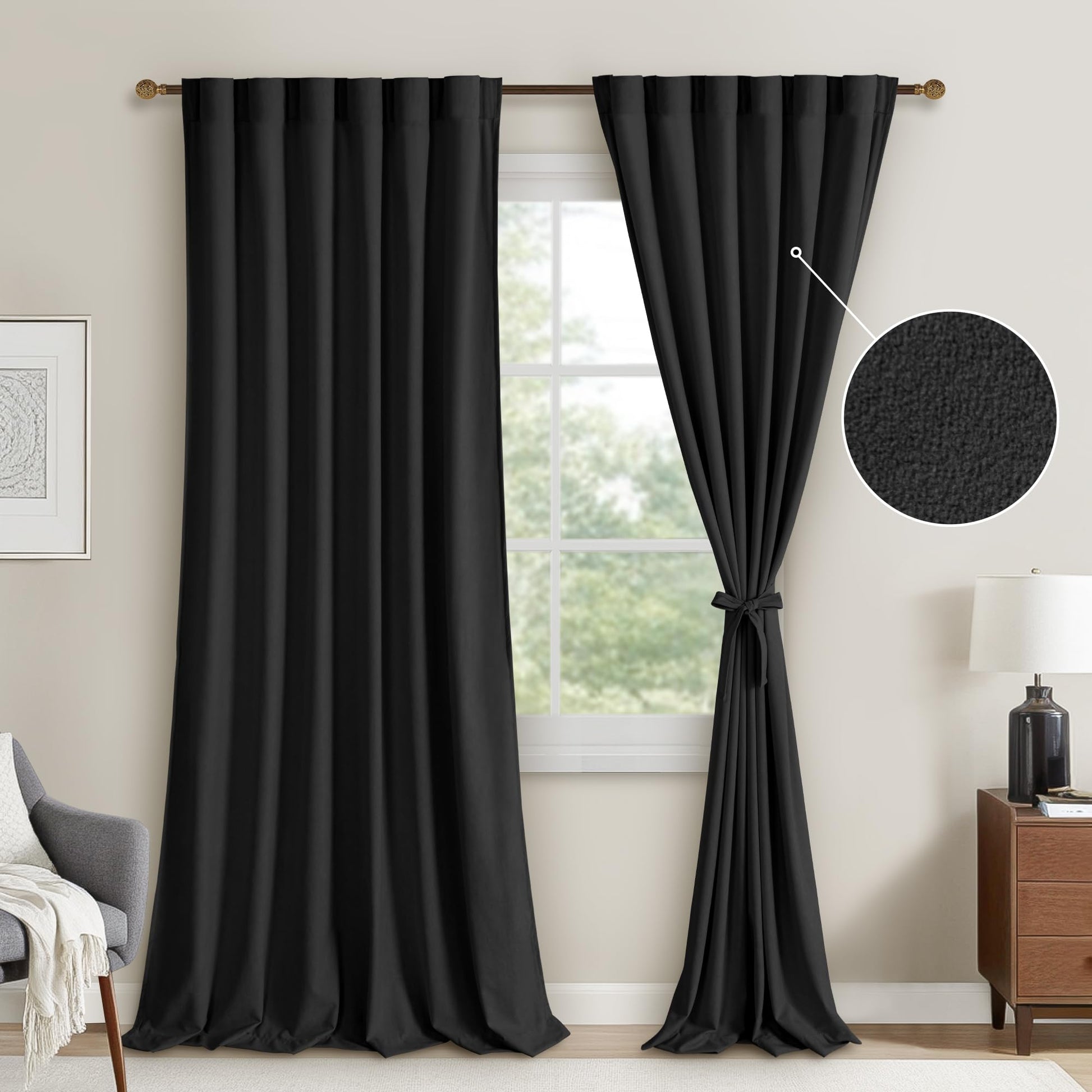 DWCN Velvet Curtains with 2 panels, rod pocket and back tab design, featuring soft, luxurious fabric for elegant window decor.