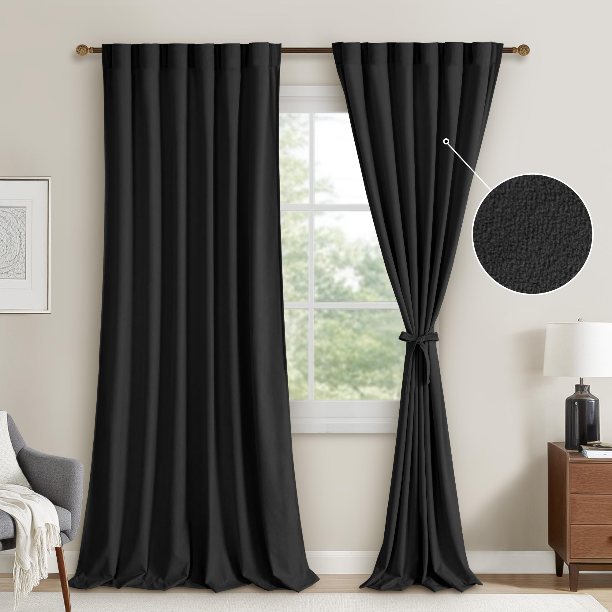 DWCN Velvet Curtains with 2 panels, rod pocket and back tab design, featuring soft, luxurious fabric for elegant window decor.