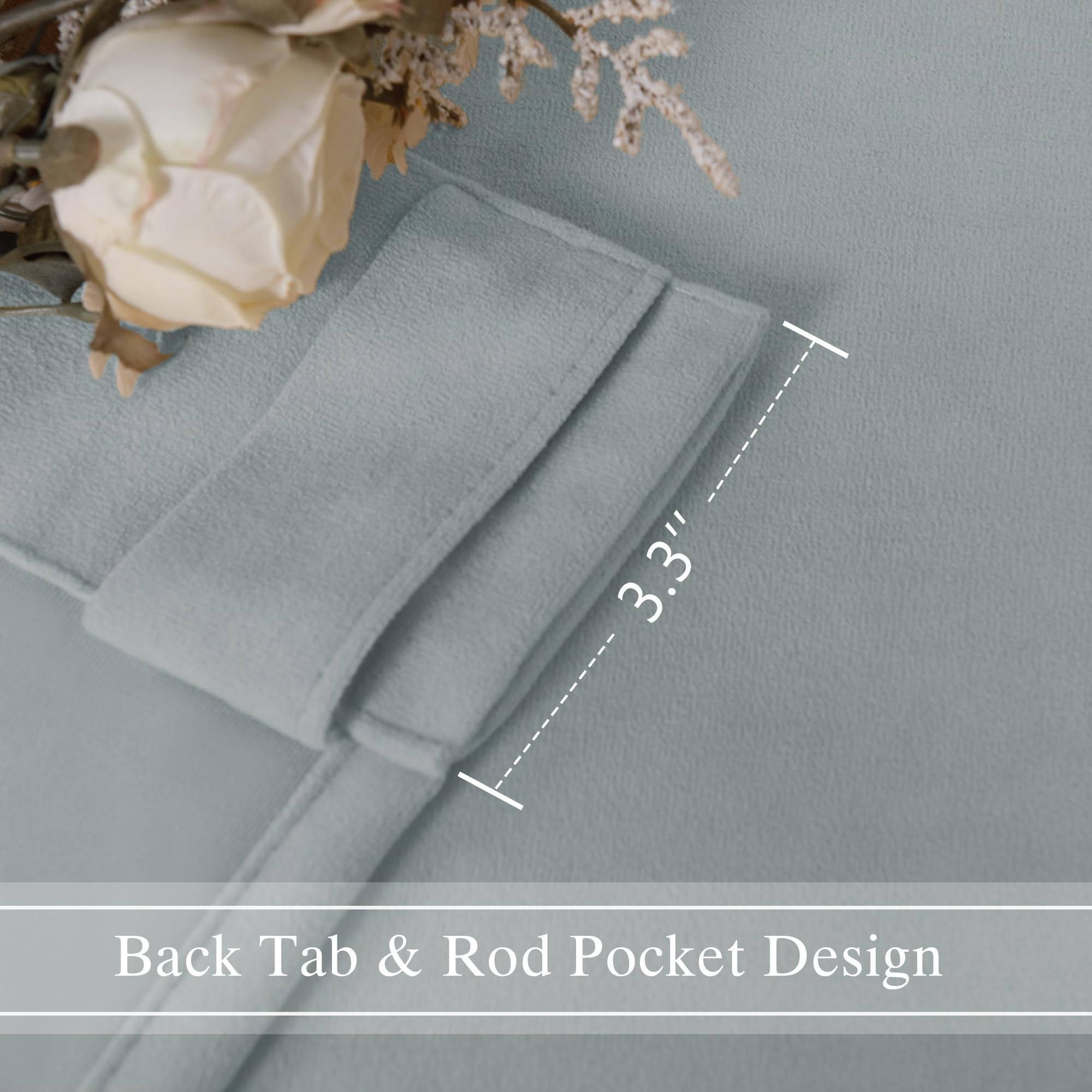 Two velvet curtain panels with rod pocket and back tab design in deep color, designed for elegant window dressing.