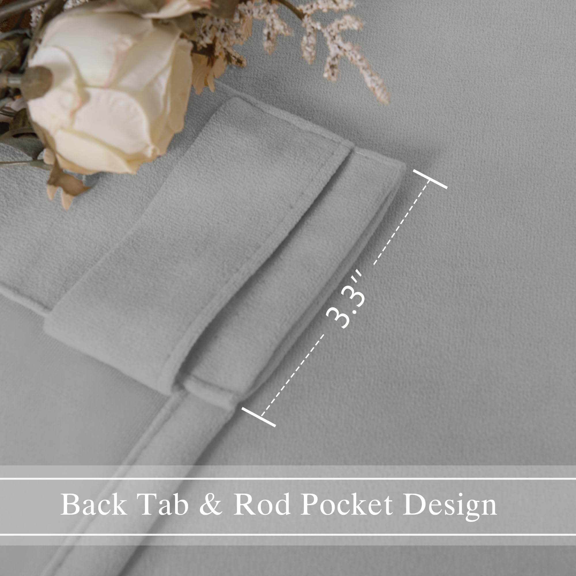 DWCN Velvet curtains with two panels, rod pocket and back tab design, in rich fabric for elegant window treatment.