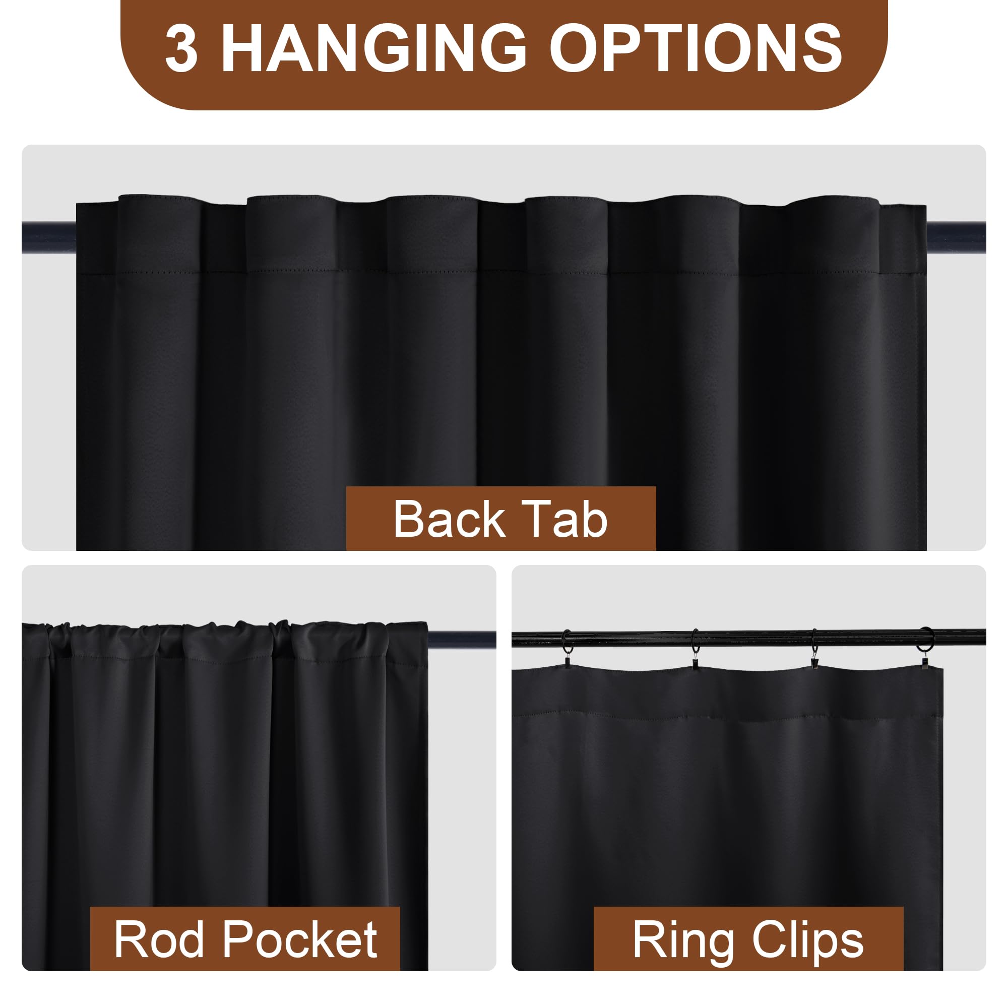Pair of DWCN Blackout Curtains with tiebacks, rod pocket and back tab design, set of 2 panels for bedroom or living room windows.