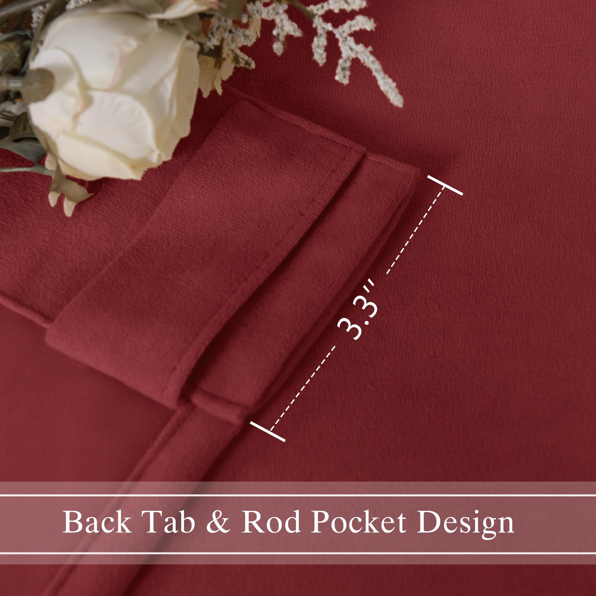 Two DWCN Velvet Curtains panels with rod pocket and back tab design hanging on a curtain rod.