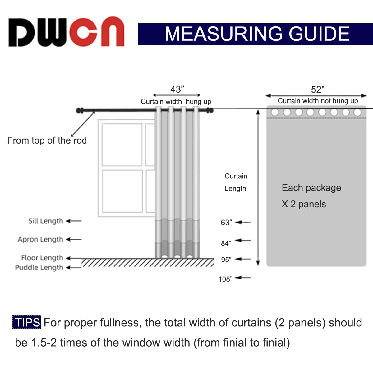 Blackout curtains with grommet top design by DWCN Official, featuring 100% blackout fabric in solid black color.