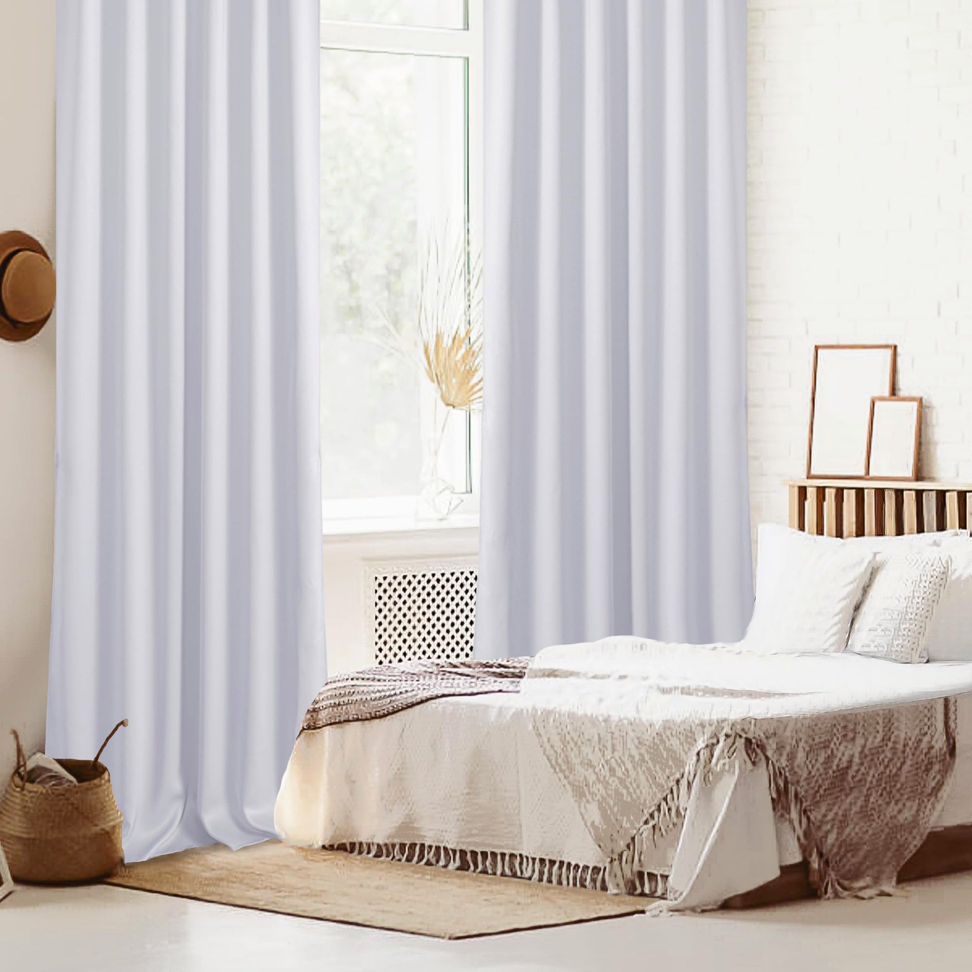 Pair of DWCN black blackout curtains with tiebacks, rod pocket and back tab design, set of two panels for window coverage