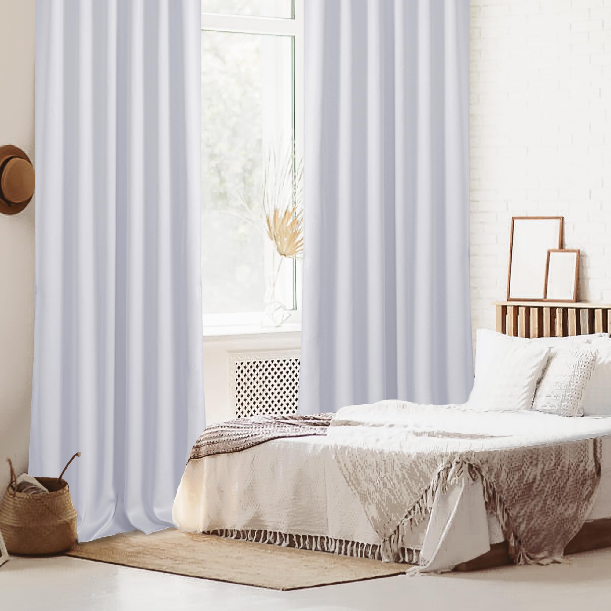 Pair of DWCN black blackout curtains with tiebacks, rod pocket and back tab design, set of two panels for window coverage