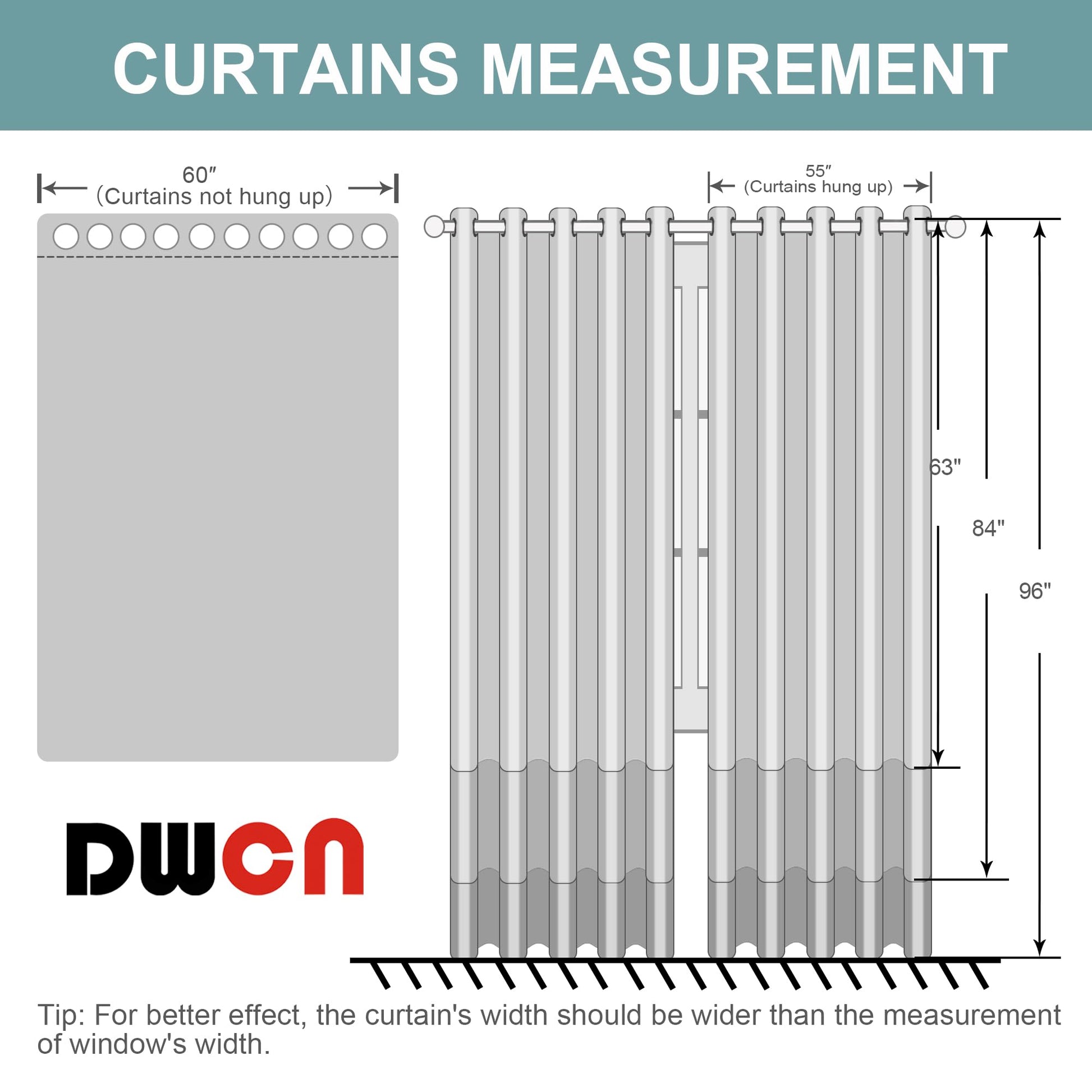 Set of two DWCN blackout curtains with tiebacks in deep black fabric, designed for light blocking and privacy.