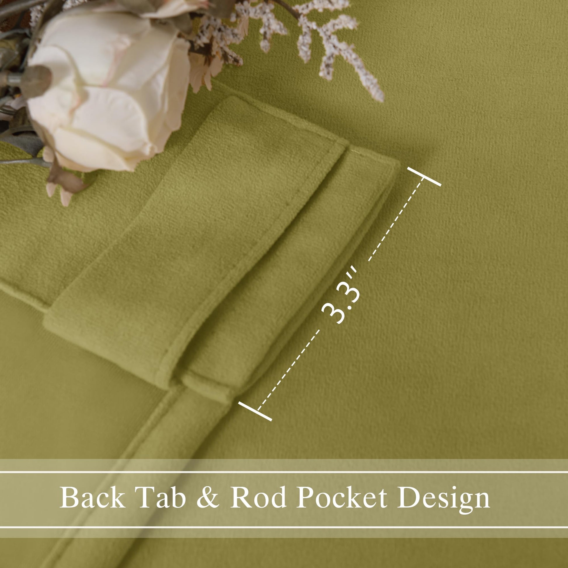 DWCN Velvet Curtains, 2 panels with rod pocket and back tab, shown hanging in a stylish living room setting.
