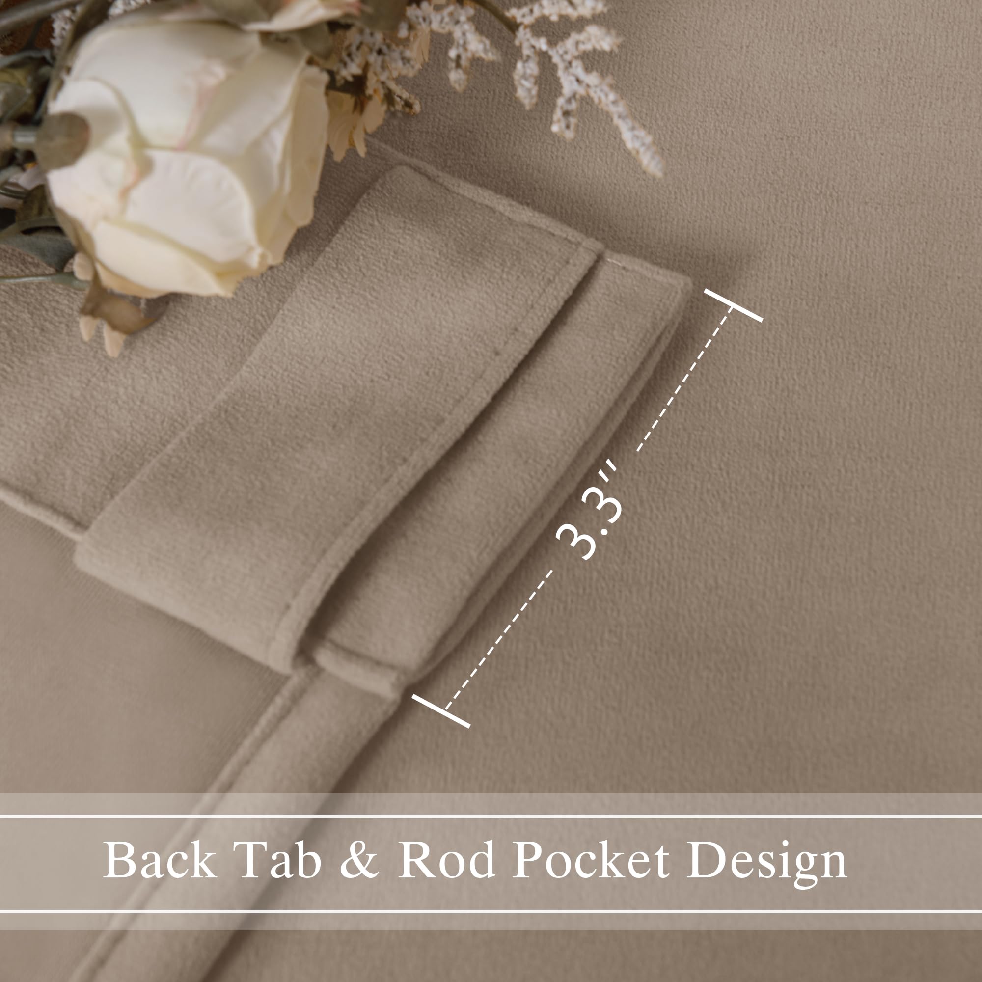 Pair of DWCN Velvet Curtains with rod pocket and back tab design, featuring soft, luxurious fabric in deep, rich color.