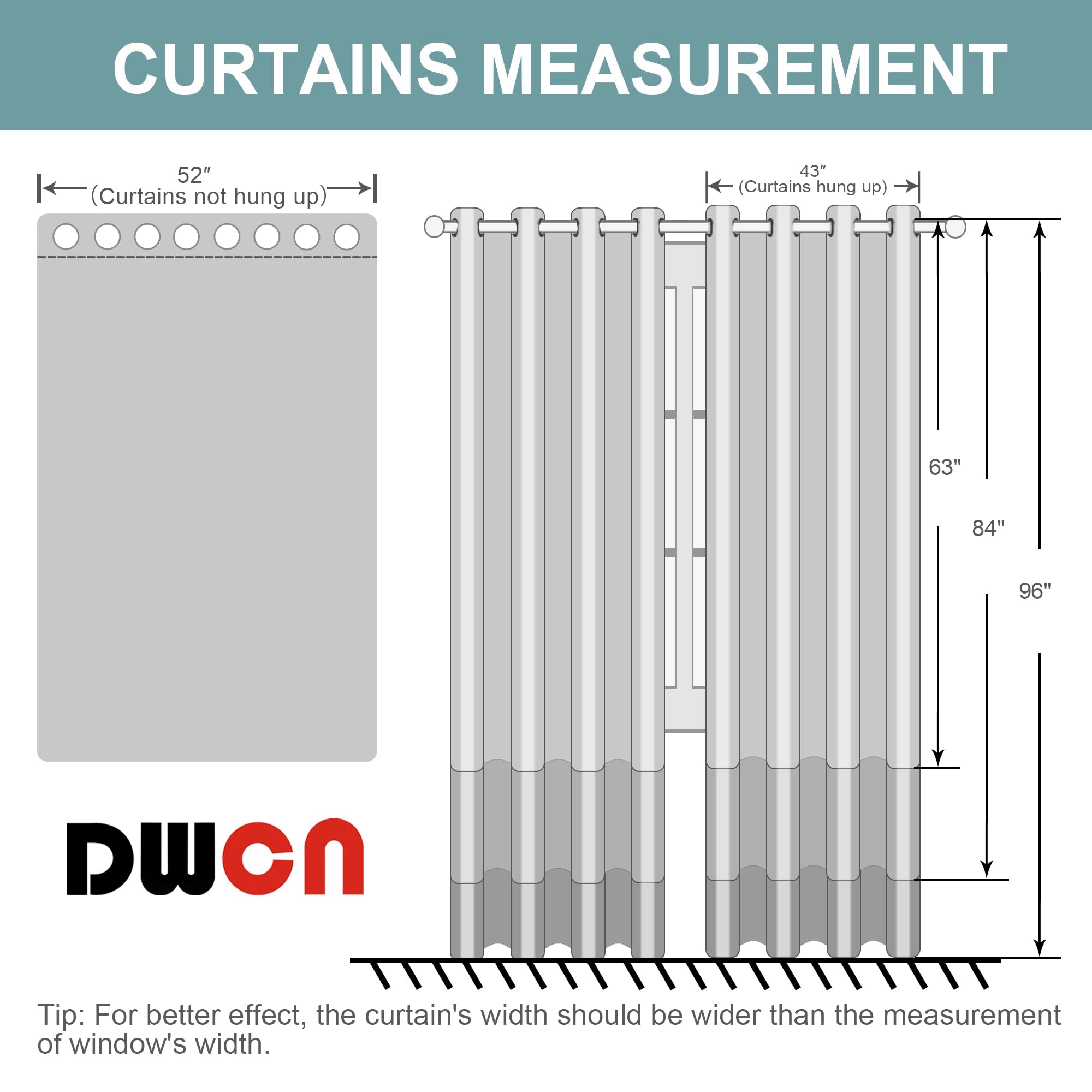DWCN blackout curtain panels with tiebacks, set of 2, in deep black fabric, ideal for blocking light and enhancing privacy.