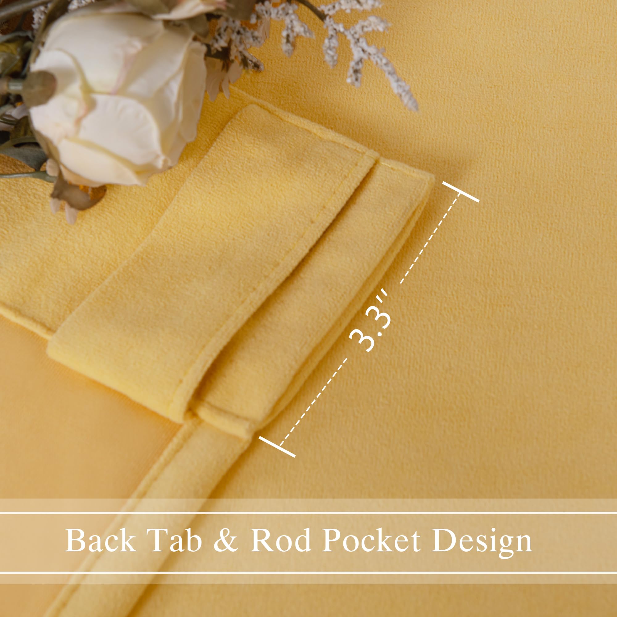 DWCN Velvet curtains with two panels, rod pocket and back tab design, showcasing luxurious fabric and elegant window treatment.
