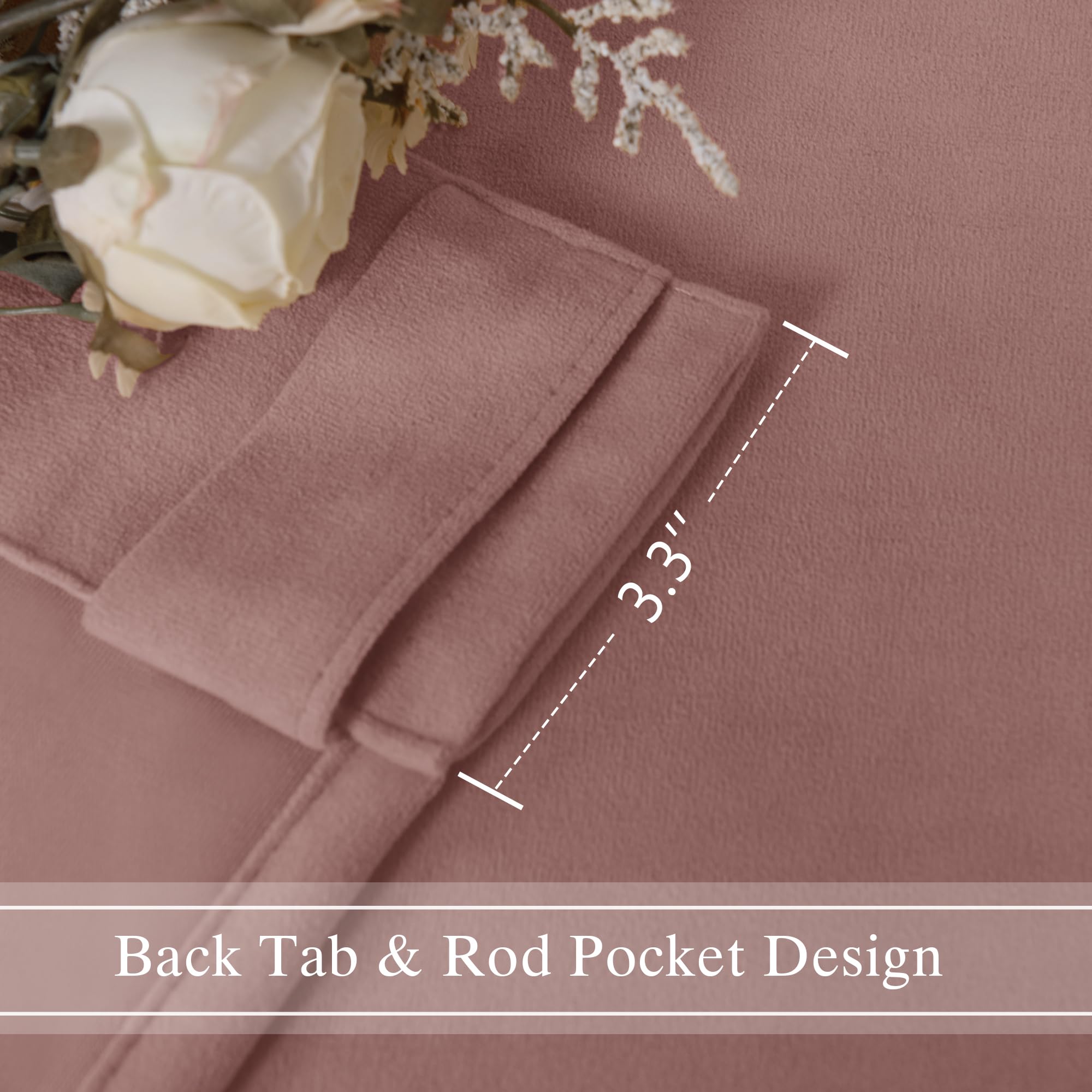 DWCN Velvet Curtains with 2 Panels showing rod pocket and back tab design for a stylish window treatment.