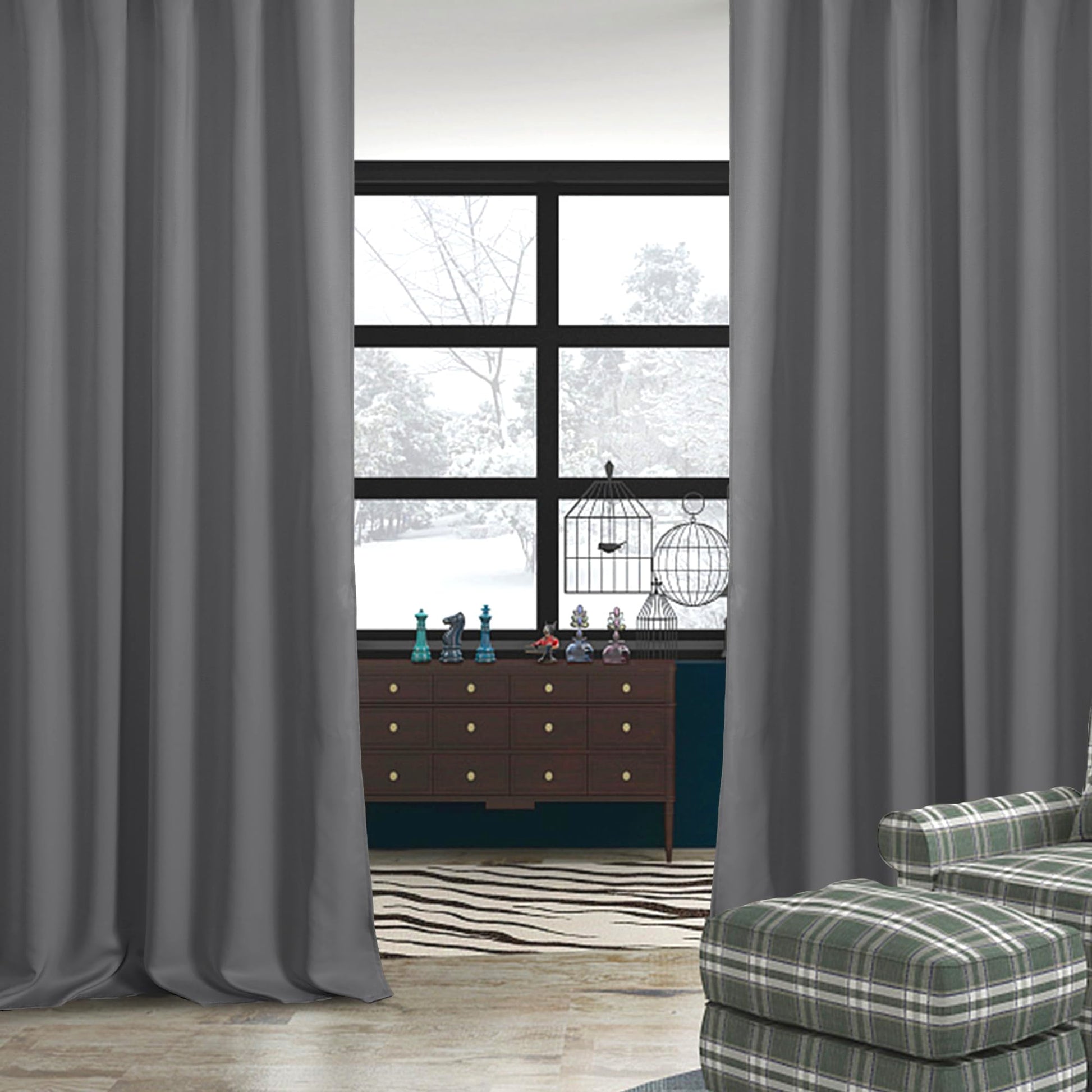 Pair of DWCN Blackout Curtains with tiebacks, rod pocket and back tab design, set of 2 panels, black fabric for light blocking