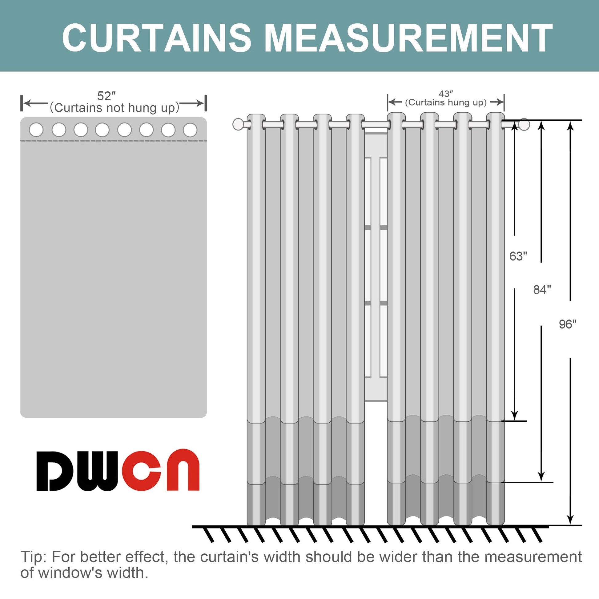 Pair of DWCN black blackout curtains with tiebacks, set of 2 panels, featuring a sleek dark fabric for light blocking and privacy.
