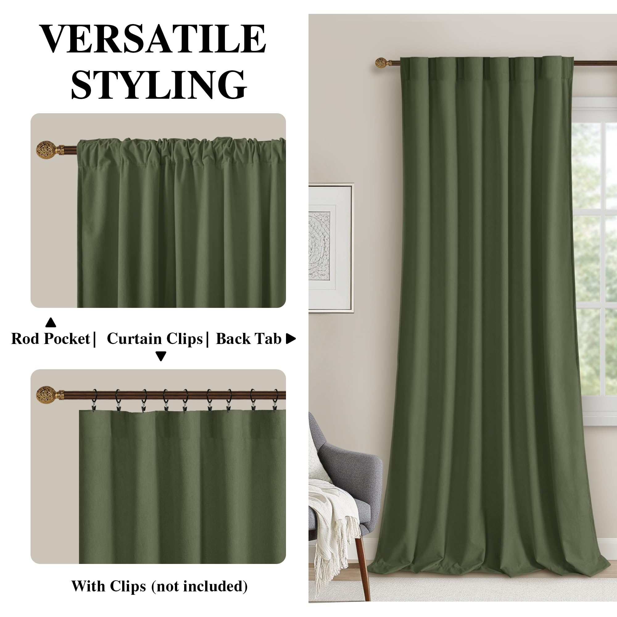 DWCN Velvet Curtains with 2 panels, rod pocket and back tab, featuring soft, luxurious fabric for elegant window dressing.
