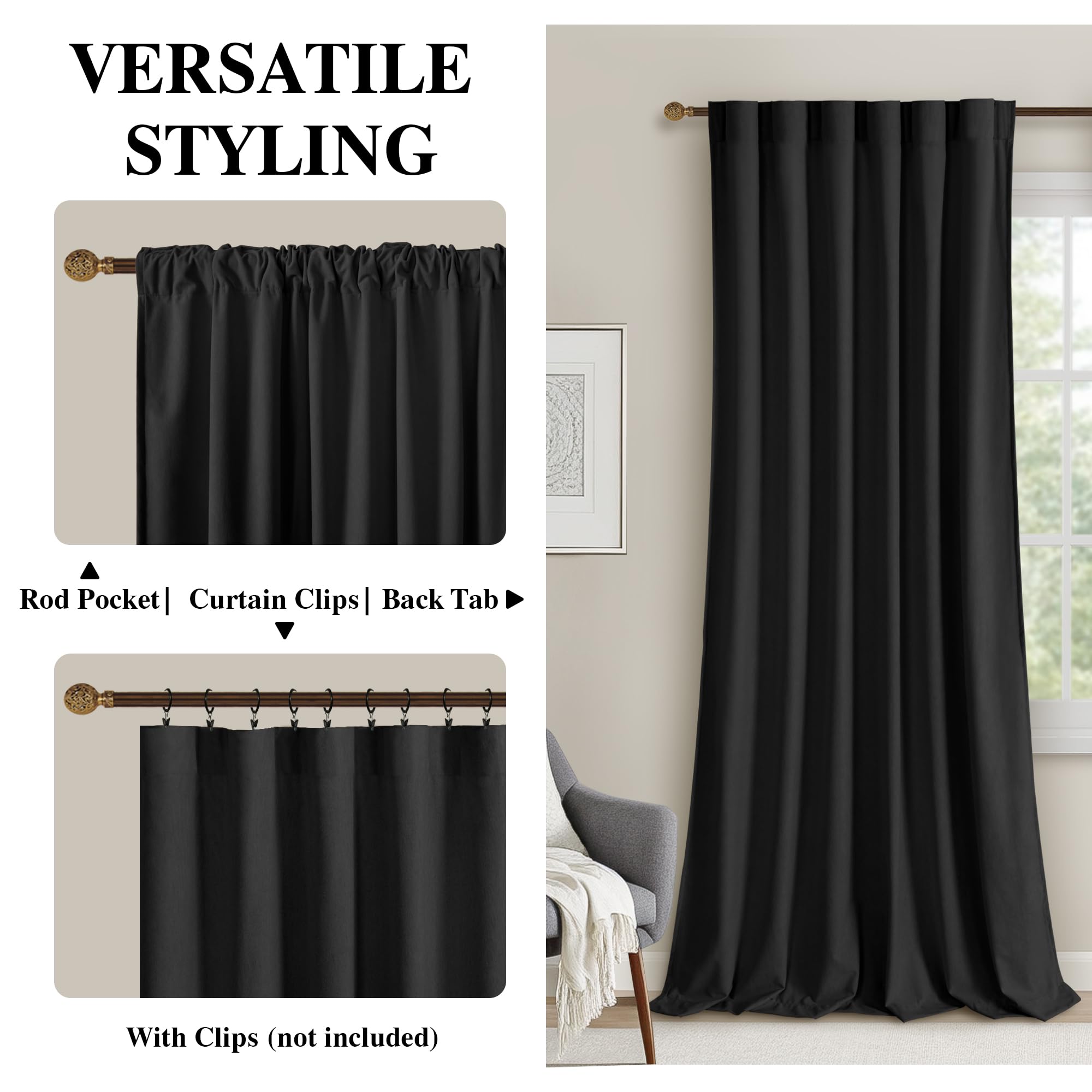DWCN Velvet Curtains with 2 panels featuring rod pocket and back tab design, showcasing soft, luxurious fabric and elegant window coverage.