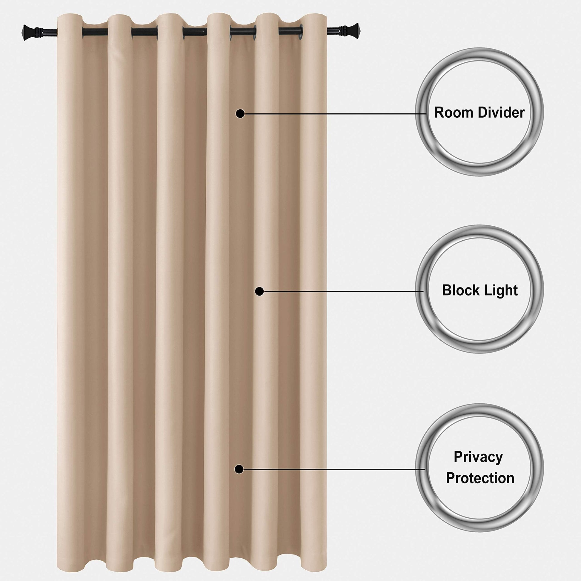 Black DWCN Official blackout curtain panel with a single grommet for room divider or window privacy.