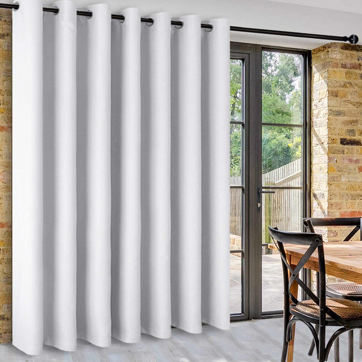 DWCN Official black blackout curtain panel with grommets, ideal for room dividers, blocking light and adding privacy to living spaces.
