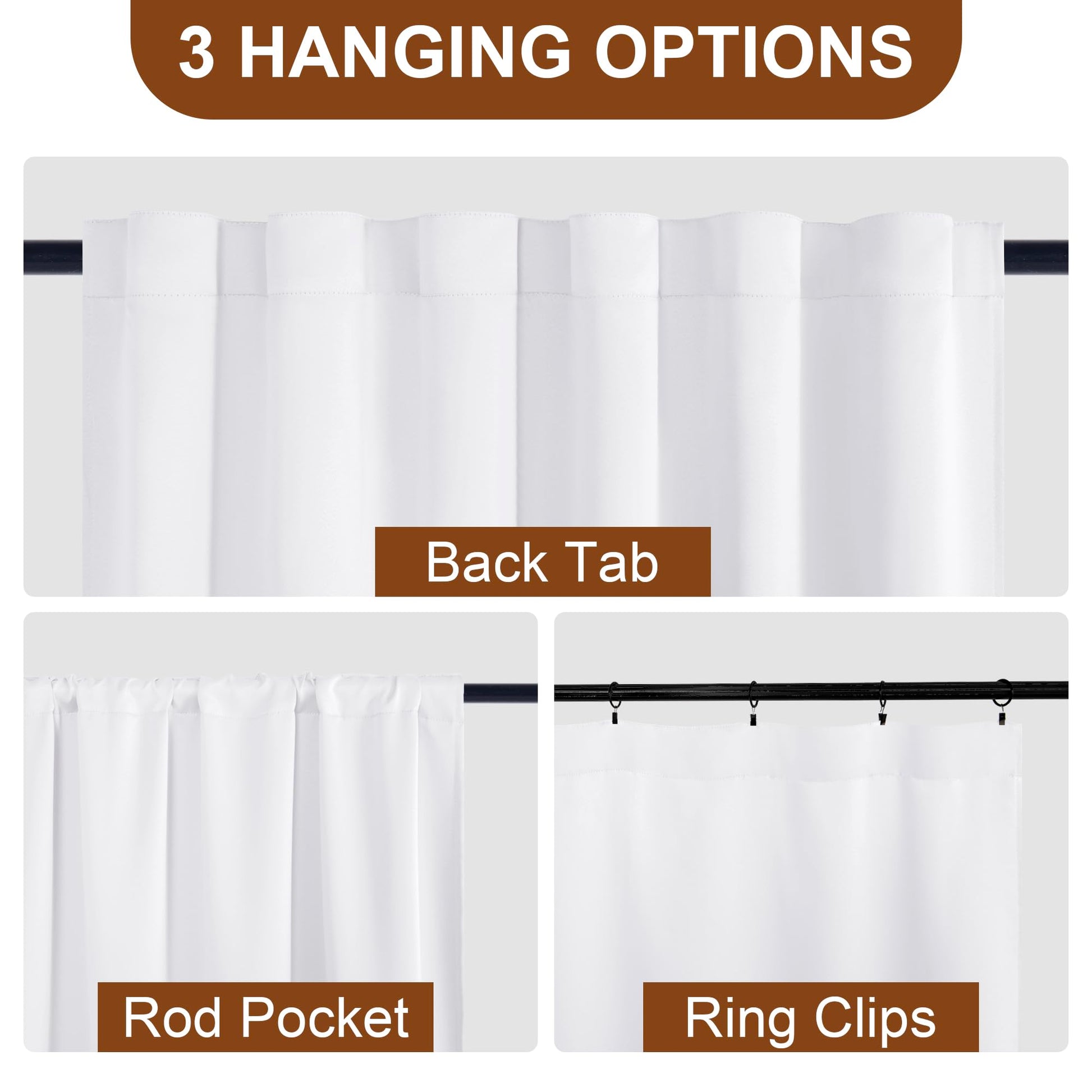Pair of DWCN Blackout Curtains with tiebacks, rod pocket and back tab design, set of two panels for bedroom or living room.