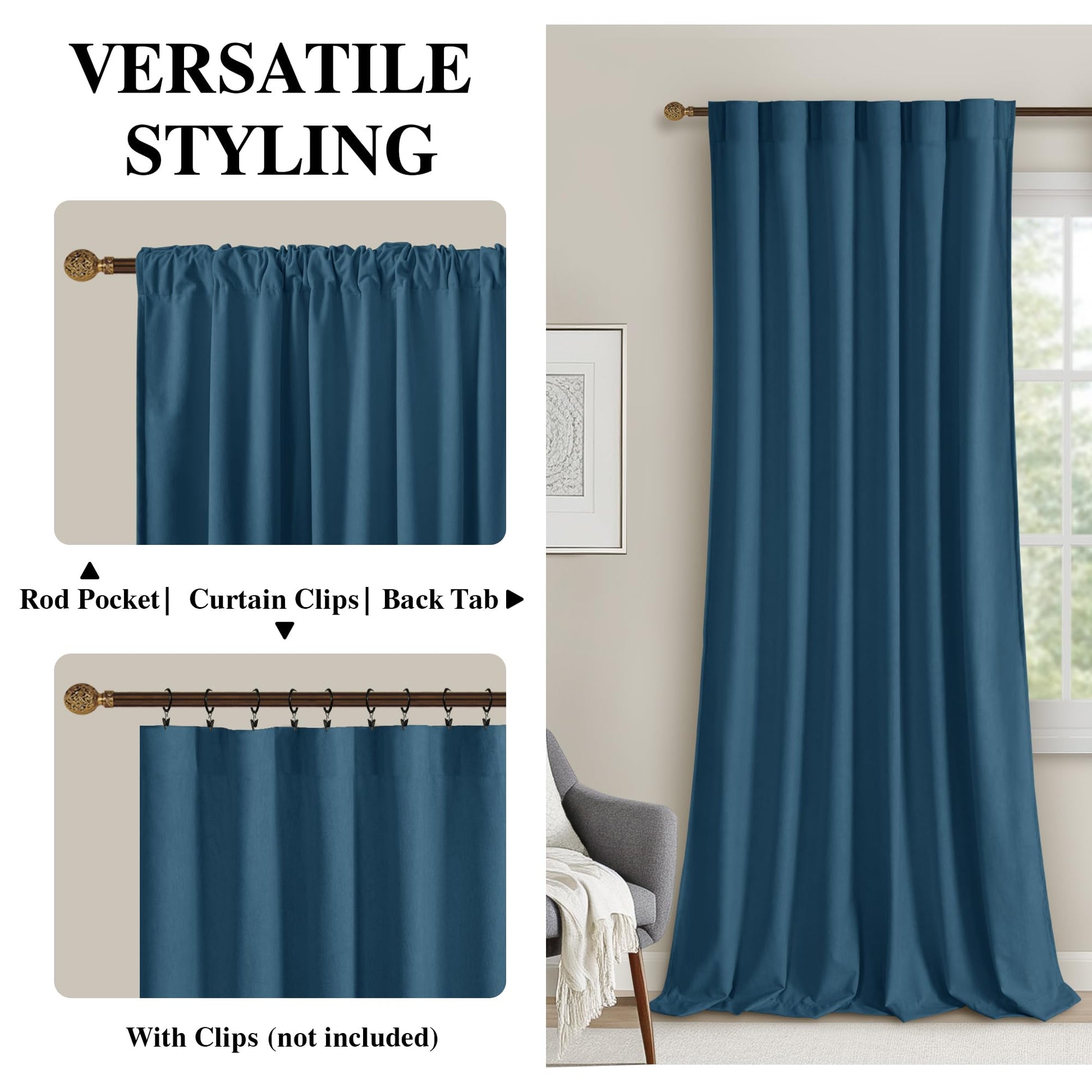 DWCN Velvet Curtains with 2 panels featuring rod pocket and back tab design, showcasing soft, luxurious fabric and elegant drape.